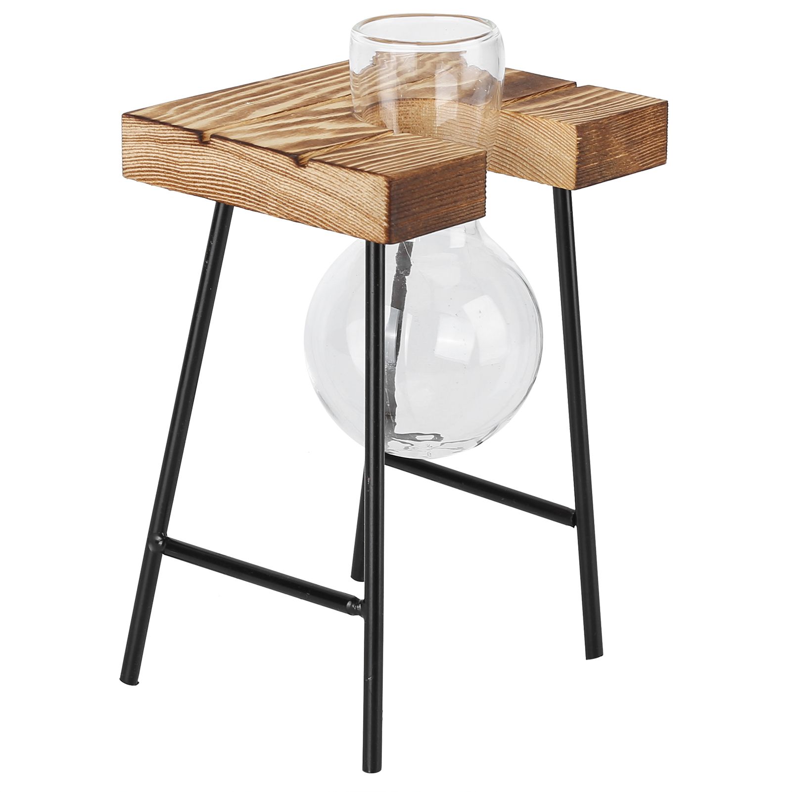 Desktop Glass Planter Wooden Stand Bulb Glass Vase Hydroponics Plant Planter for Home Office Garden1 Bottle — image 2