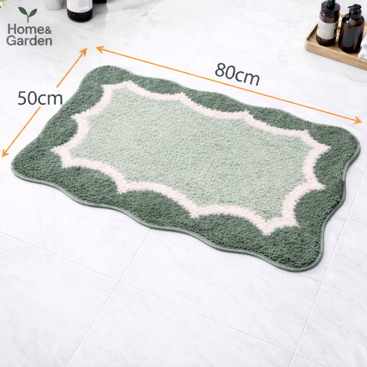 Green Plush Bath Mat with Non-Slip TPR Backing, Soft Absorbent Quick-Dry Bathroom Rug, 80 × 50 cm — image 4