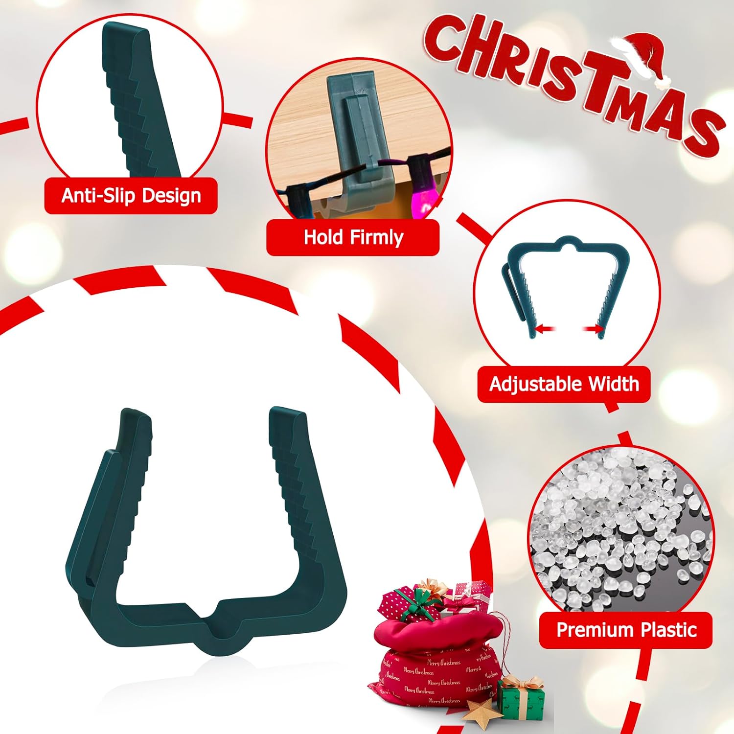 Christmas Light Hanger Clips Fascia Board Light Clips Plastic Holiday Deck Banister Hanger for Christmas Fascia Board Roof Gutter Fence Eave Decoration, Green — image 2