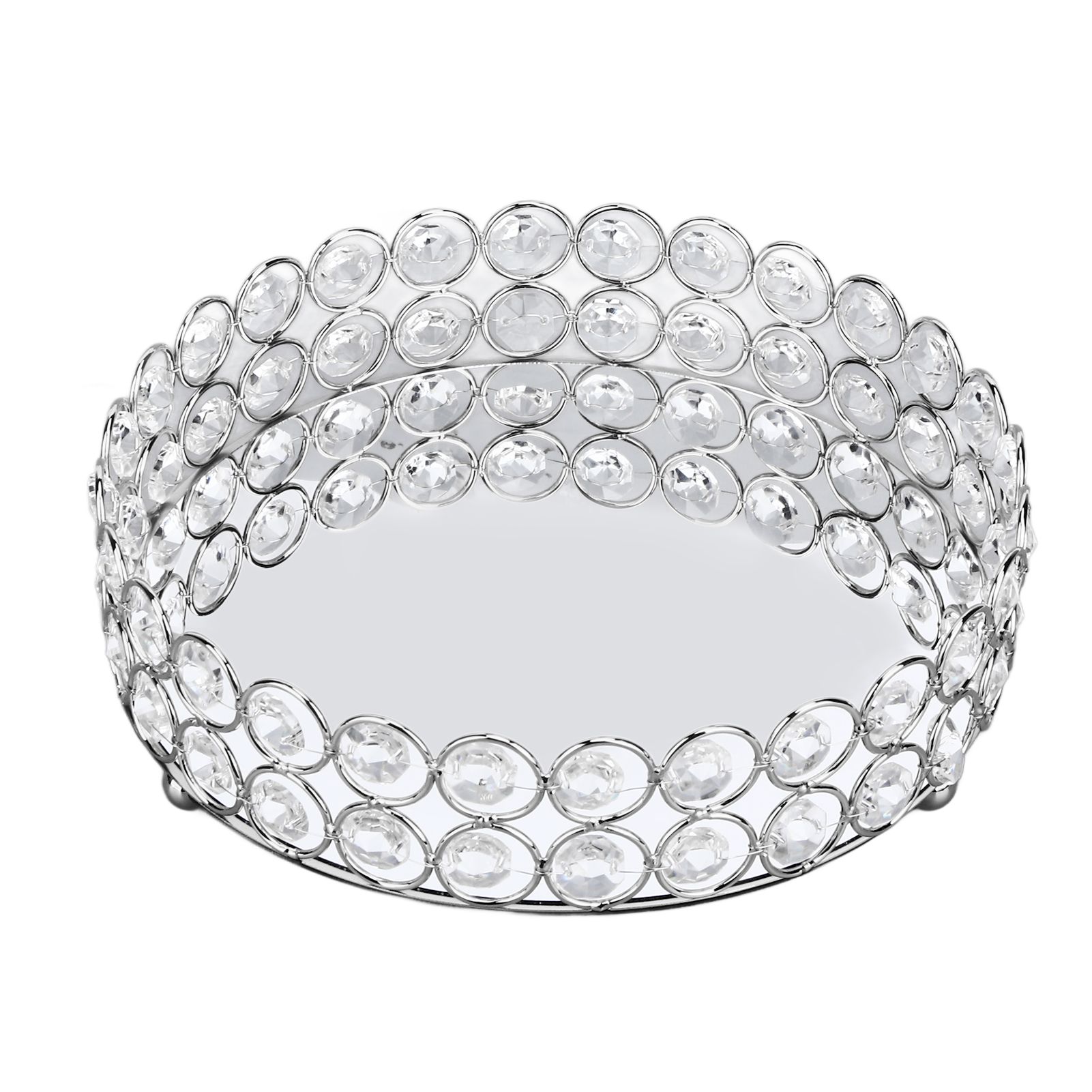 Crystal Cosmetic Makeup Tray 8in Round Display Tray Mirrored Metal Welded Structure for Food Perfume Jewelry Wine Silver โ image 2