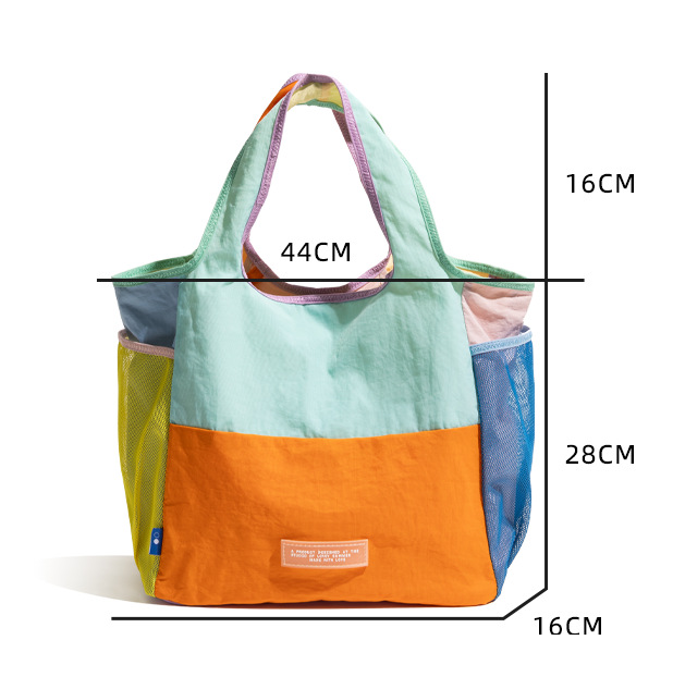 Orange Vibrant Colorblock Foldable Tote Bag Lightweight Reusable Shopping Shoulder Bag — image 3