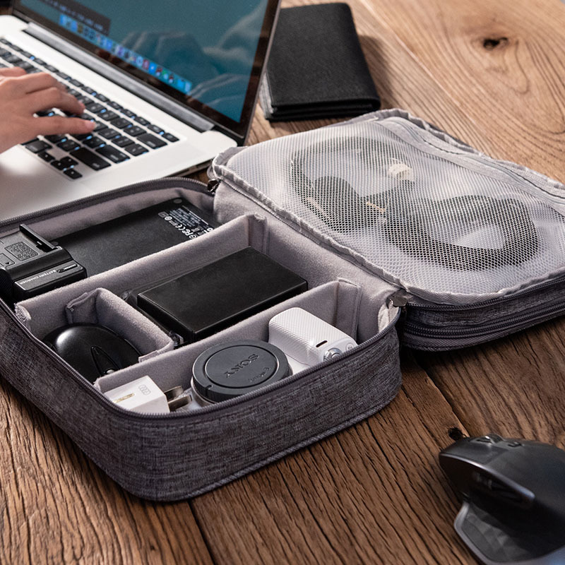 Dark Blue Durable Three-Layer Earphone & Digital Organizer - Waterproof Cosmetic & Cable Storage Pouch(Photography props not included, only the bag) โ image 5