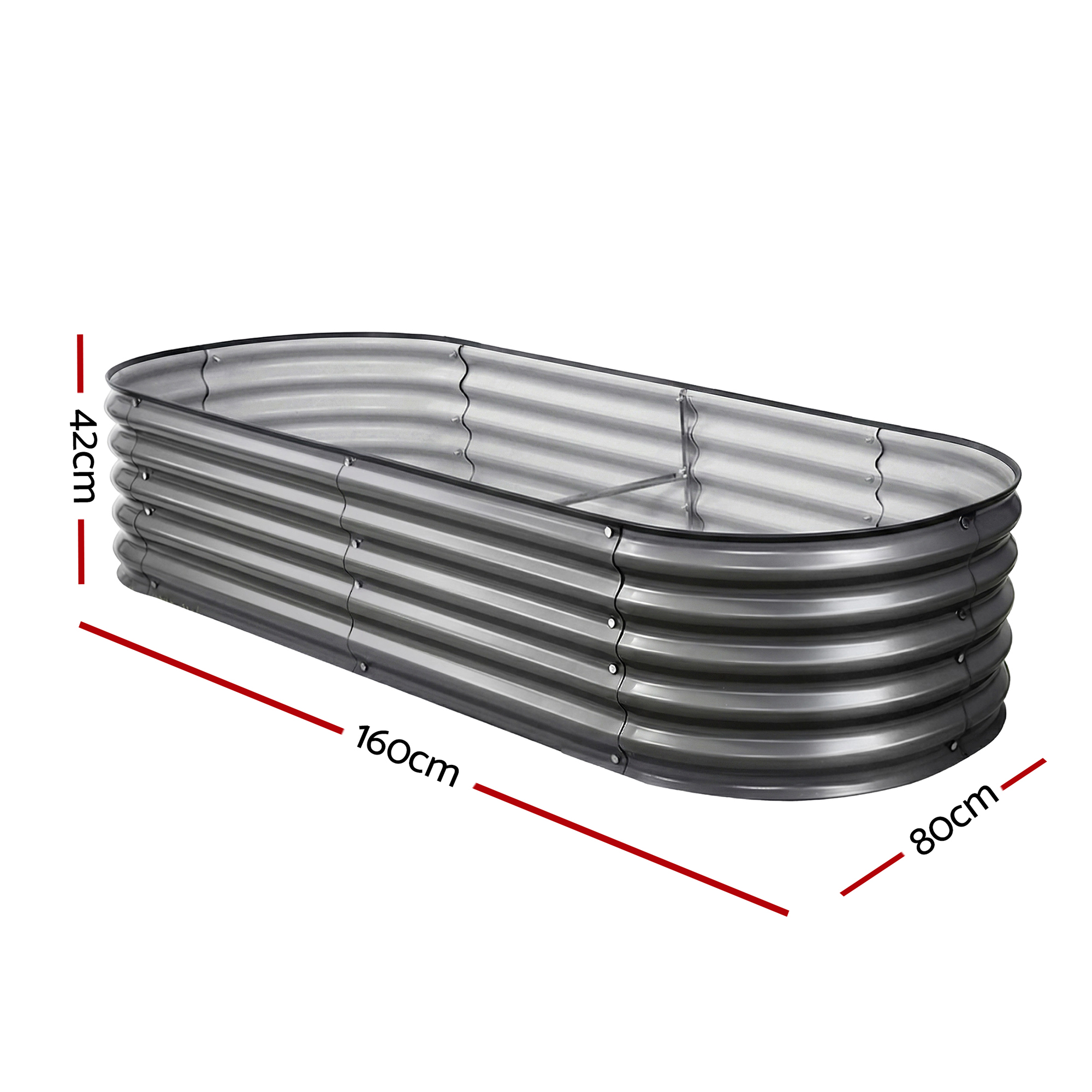 Green Fingers 3 Pcs Raised Garden Bed Kit Oval Galvanized Steel Planter Boxes 160x80x42cm, Heavy Duty Metal Elevated Garden Bed for Vegetables — image 6