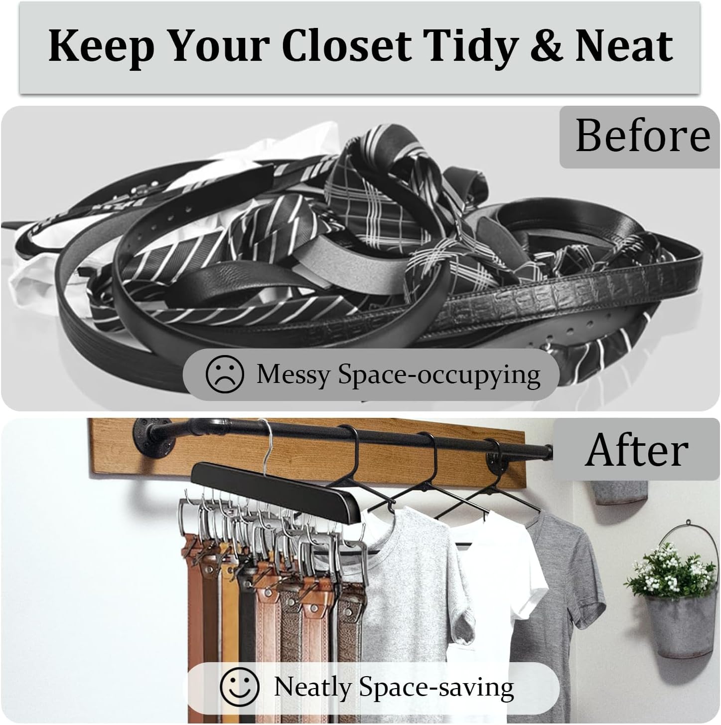 Belt Hanger Belt Organizer Tie Rack Tank Top Bra Hanger Tie Hanger Bra Organizer for Closet with 14 Hooks,Upgraded 360°Rotating,Space Saver for Underwear & Tie — image 4