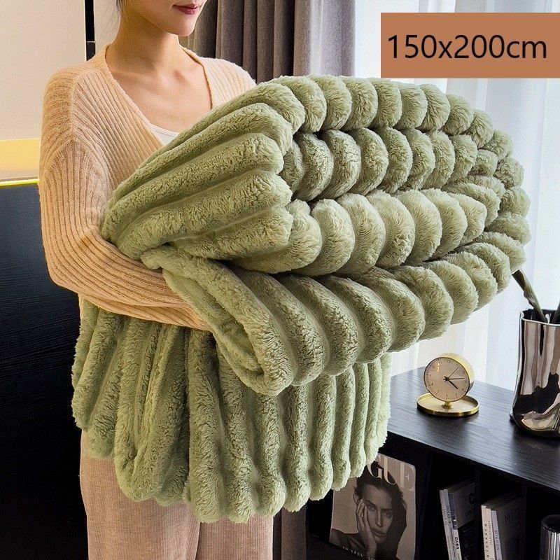 Thickened Rabbit Fleece Standard Blanket Soft Milk Fleece Office Home Nap Throw Matcha Green 150 × 200cm for Christmas Gifting