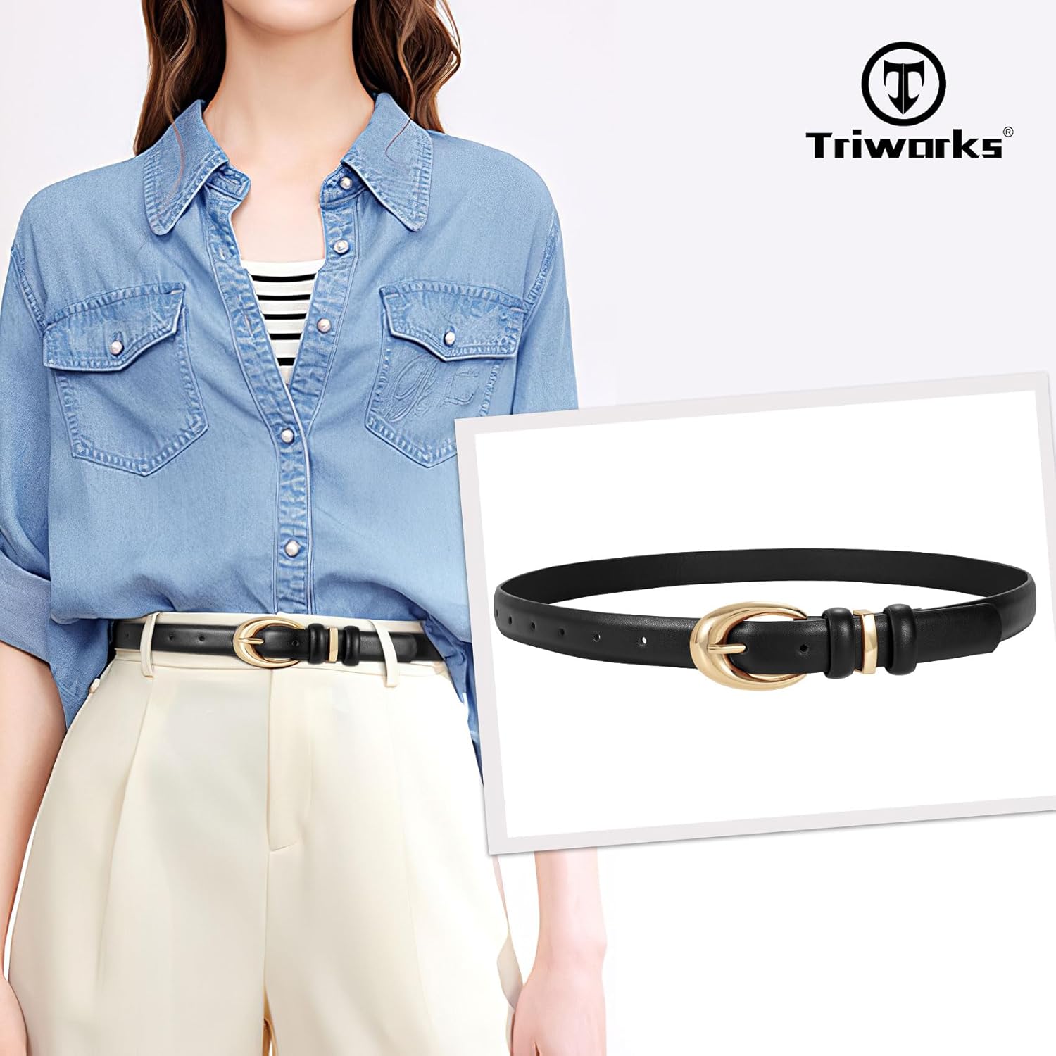 3 Pack Women Leather Belt for Jeans Pants Fashion Ladies Faux Leather Belt with Gold Buckle — image 2