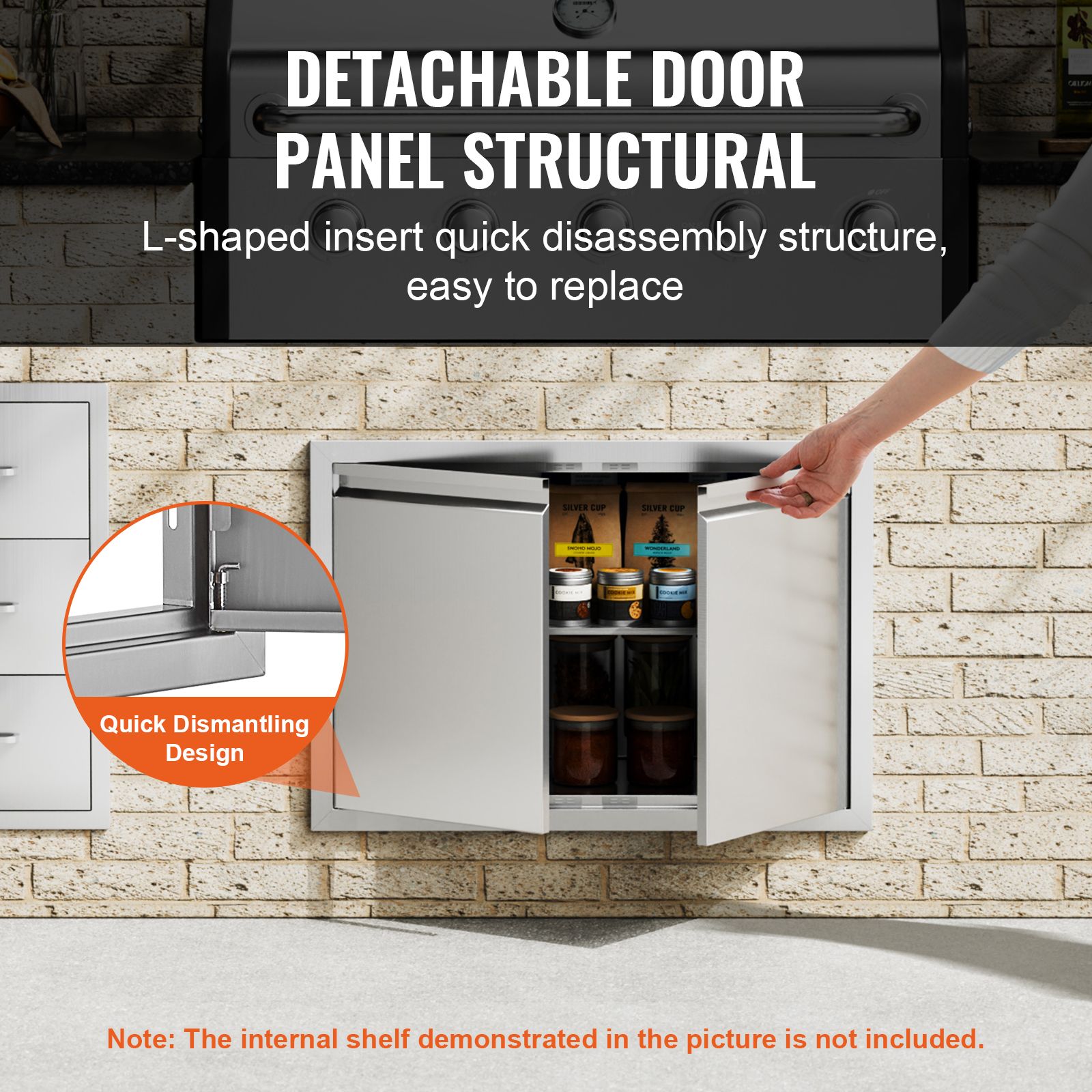 BBQ Access Door, 762 × 532 mm Double Outdoor Kitchen Door, Stainless Steel Flush Mount Door, Wall Vertical Door with Recessed Handles, for BBQ Island, Grilling — image 4