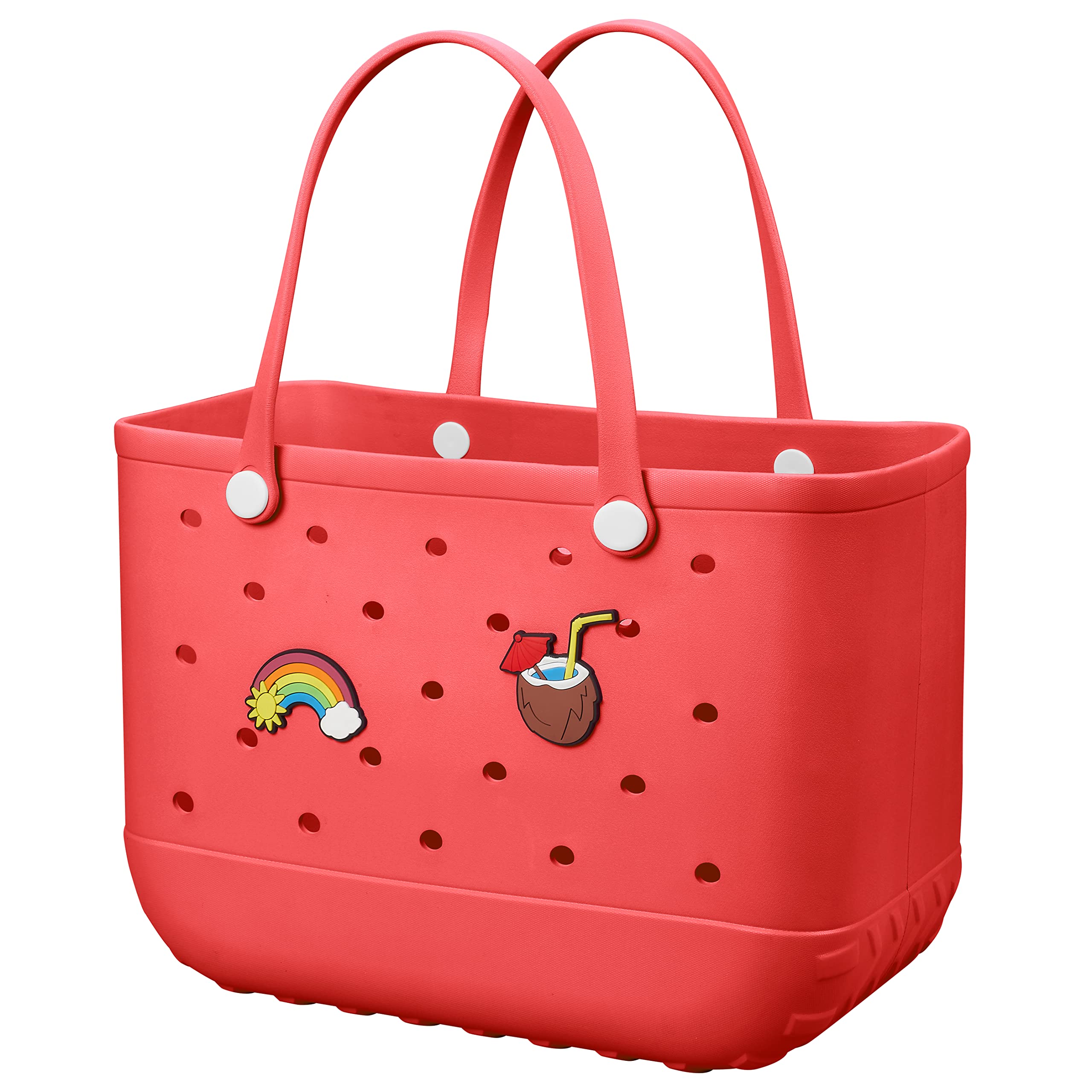 EVA Beach Tote Bag for Swimming, Pool & Travel – Waterproof Washable Rubber Handbag with 2 Random Charms, Lightweight & Sand-Resistant (Red) | Other Colors