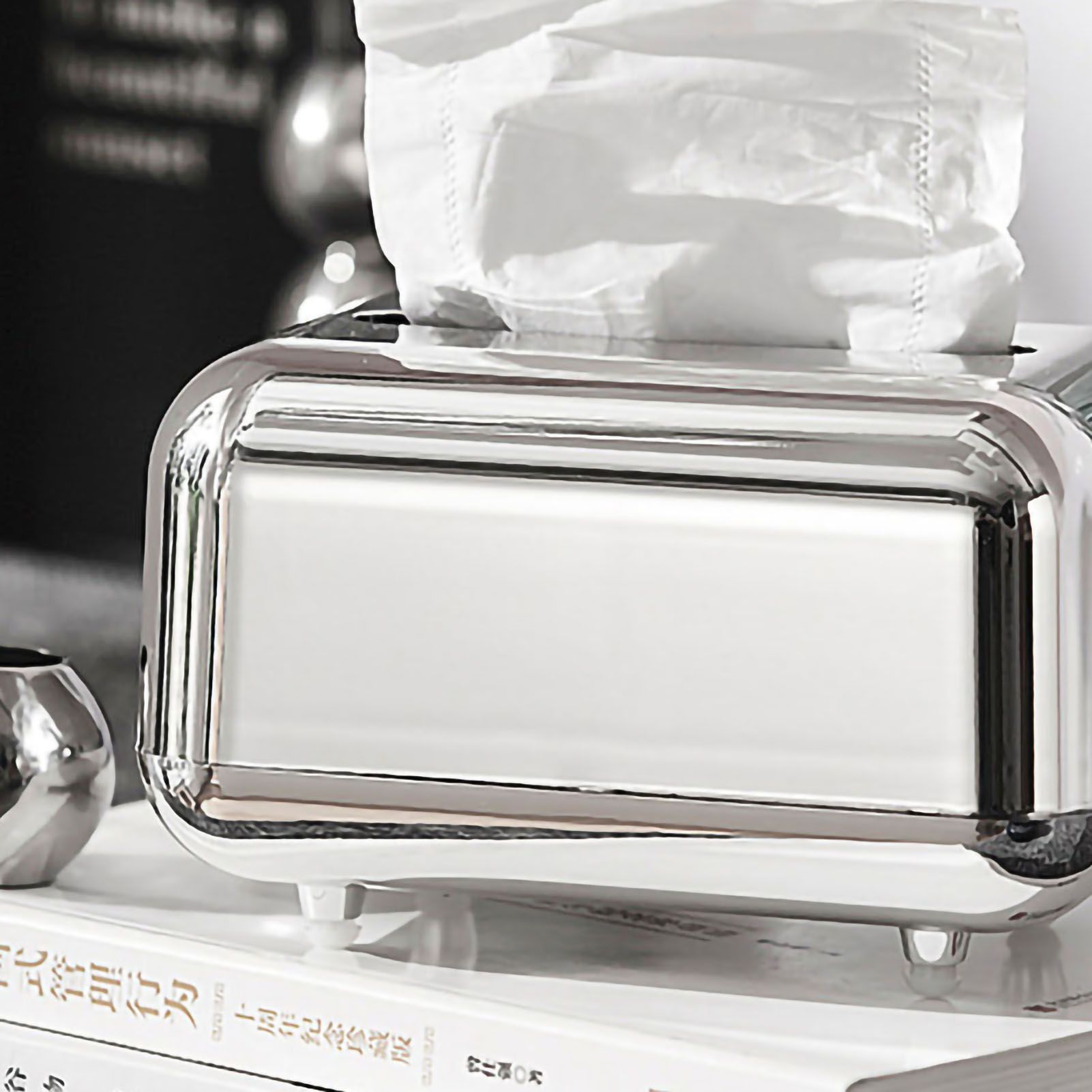 Tissue Storage Box Electroplated Magnetic Retro Built in Spring Facial Tissue Dispenser Box for Home Silver Grey — image 5