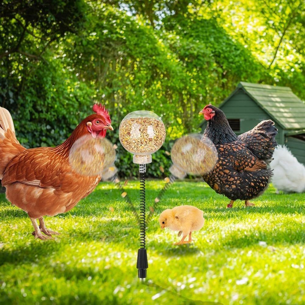 2 Pack Chicken Feeding Toy, Chicken Enrichment Toys with Spring and Ground Stake, Chicken Treat Dispenser Peck Toy for Hens Poultry Duck Birds Parrot Cat — image 4
