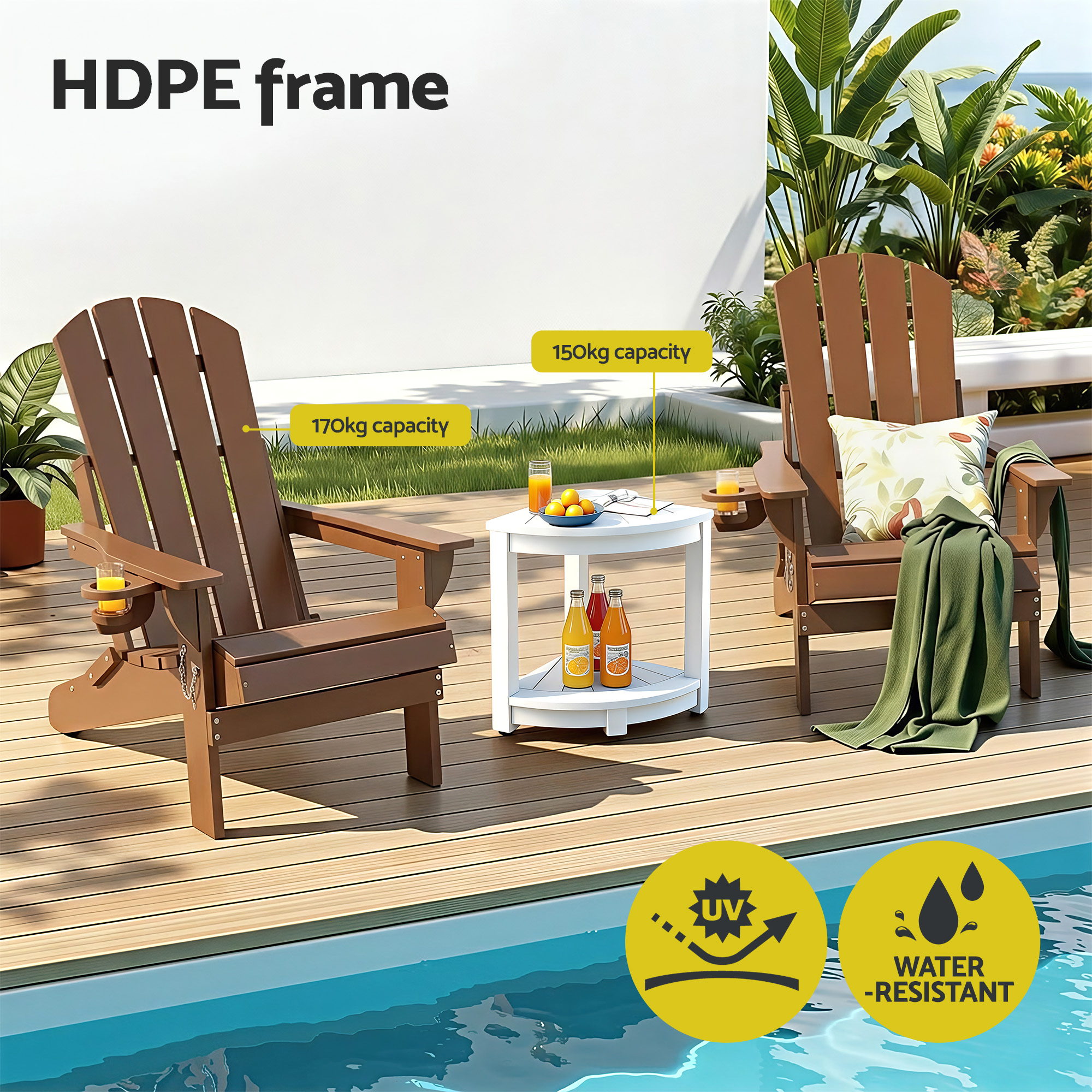Gardeon Outdoor Table and Chairs HDPE Folding Adirondack Beach Chair Patio Furniture — image 4