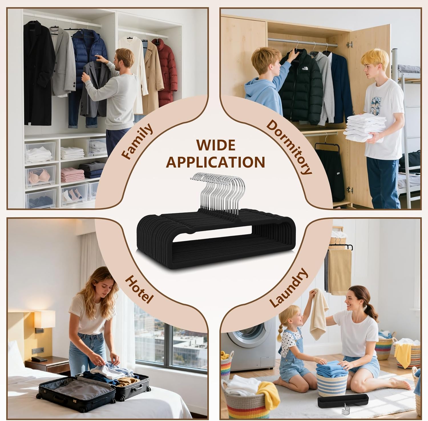 50 Pack Black Velvet Hangers Non Slip, Felt Pants Hangers Thin Space Saving Clothes Hanger Flocked Strong Durable Ganchos para Colgar Ropa with 360°Swivel Hook — image 6