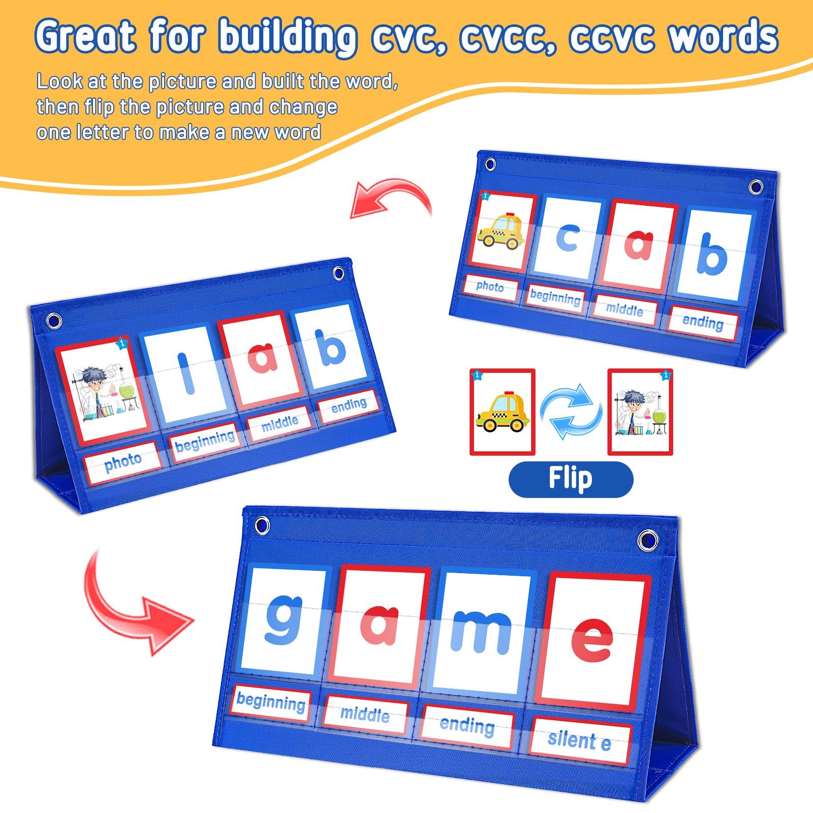 Desktop Pocket Chart CVC Word Spelling Games Literacy Learning Cards, Fine Motor Montessori Educational Toy for Kids — image 4