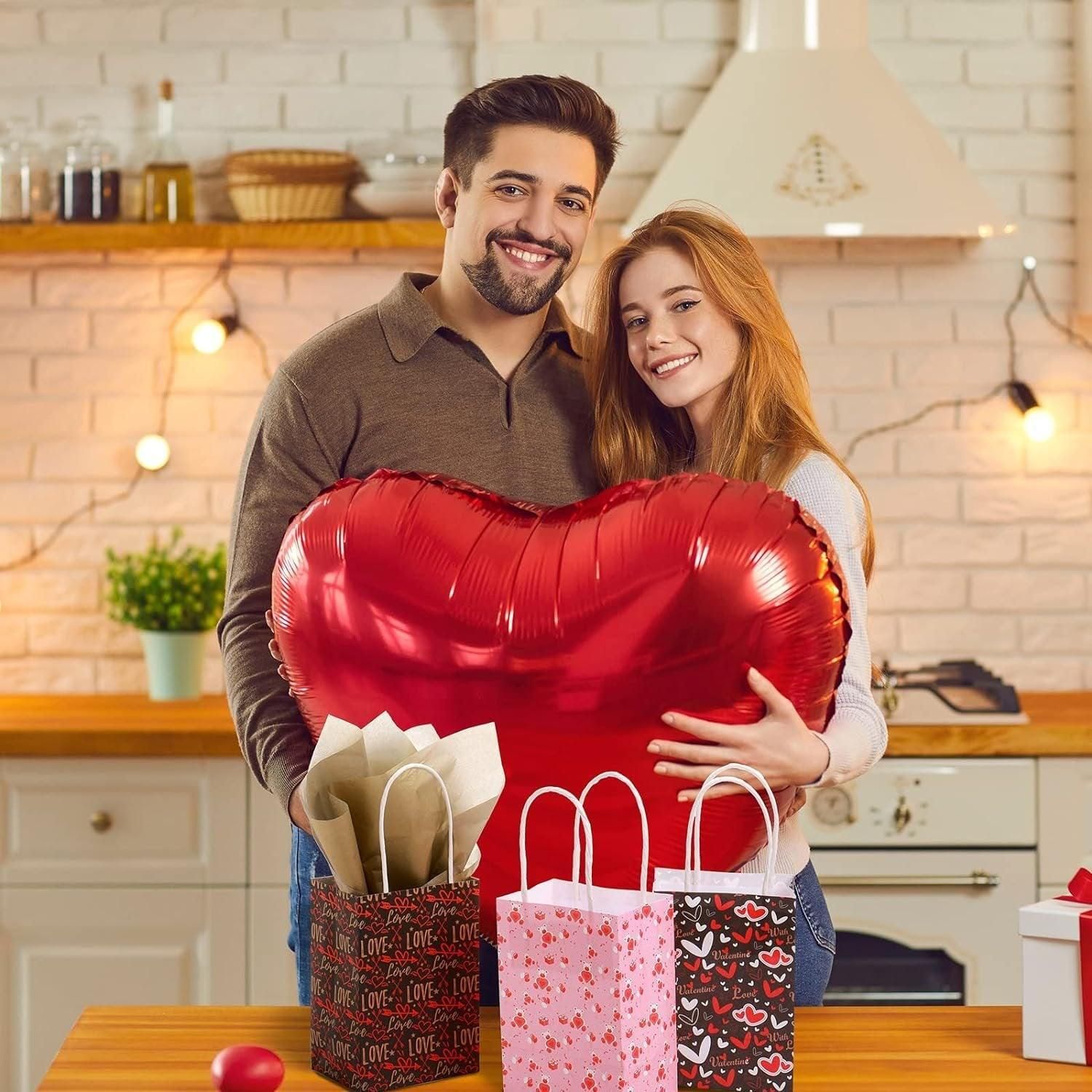 30x Valentines Day Love-Themed Tote Bag Elegant Kraft Paper Handbag Lightweight - Y168 — image 6