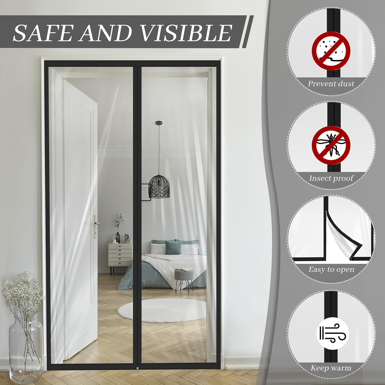 Amylove Zipper 60 x 102 Inch Dust Barrier Door Kit Construction Door Barrier 5 x 8.5 ft Reusable Plastic Curtain Cover Containment Standard Doorway Temporary โ image 4