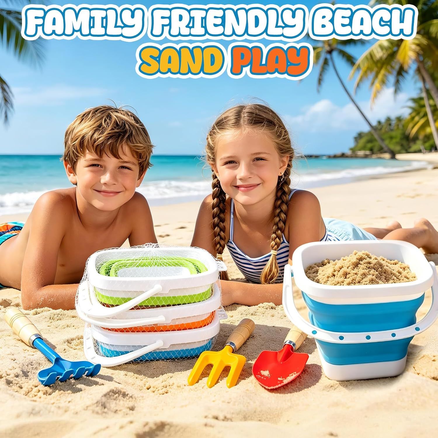 Collapsible Beach Bucket with Metal Shovels Set, Beach Toys Gifts for Adults, ABS Foldable Pails for Pool, Camping, Easter Party, Fishing, Summer Winter β image 6