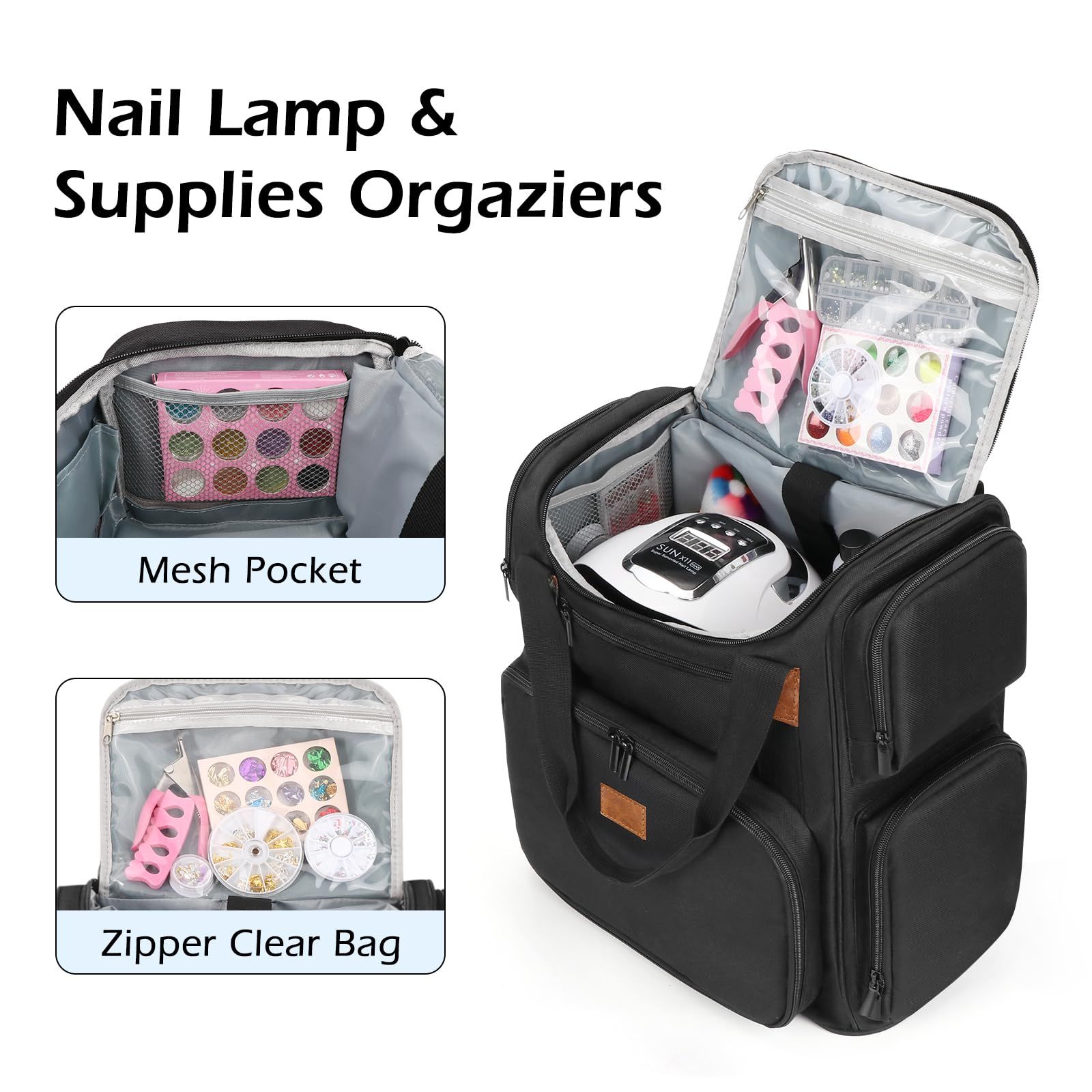 Nail Polish Organizer, Nail Polish Storage Holds 84 Bottles, Nail Organizers and Storage Bag Travel Case -Black — image 2