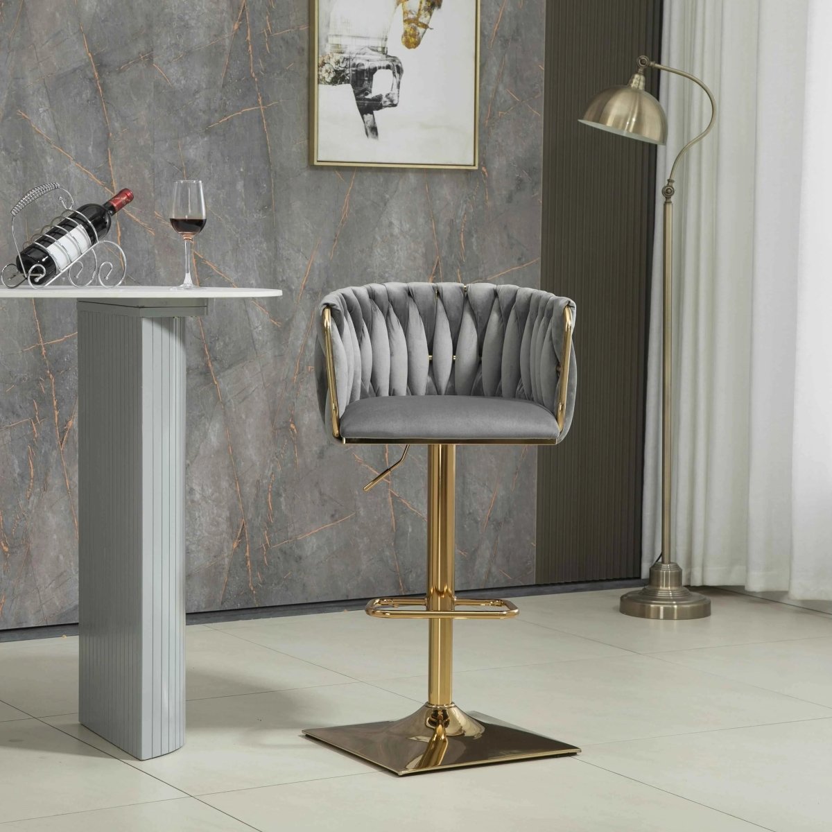 SERENITà Modern Velvet Breakfast Bar Stools Swivel Barstools Adjustable Counter Stools with Backrest Set of 2 Grey — image 3