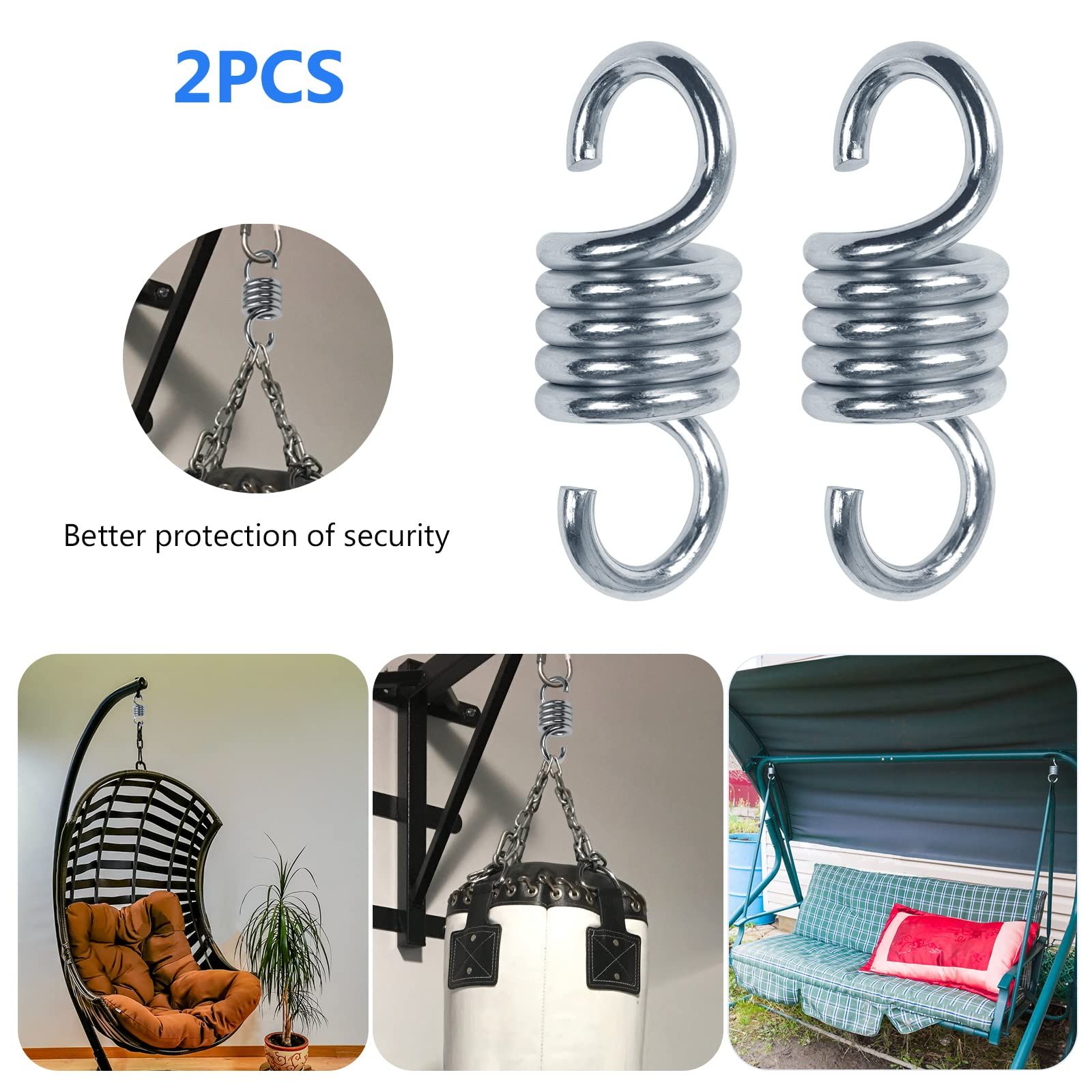 2 pcs Heavy Duty Spring Hammock Chair Spring Porch Swing Springs Hook Suspension Swing Extension Spring for Hammock, Boxing Bag — image 3