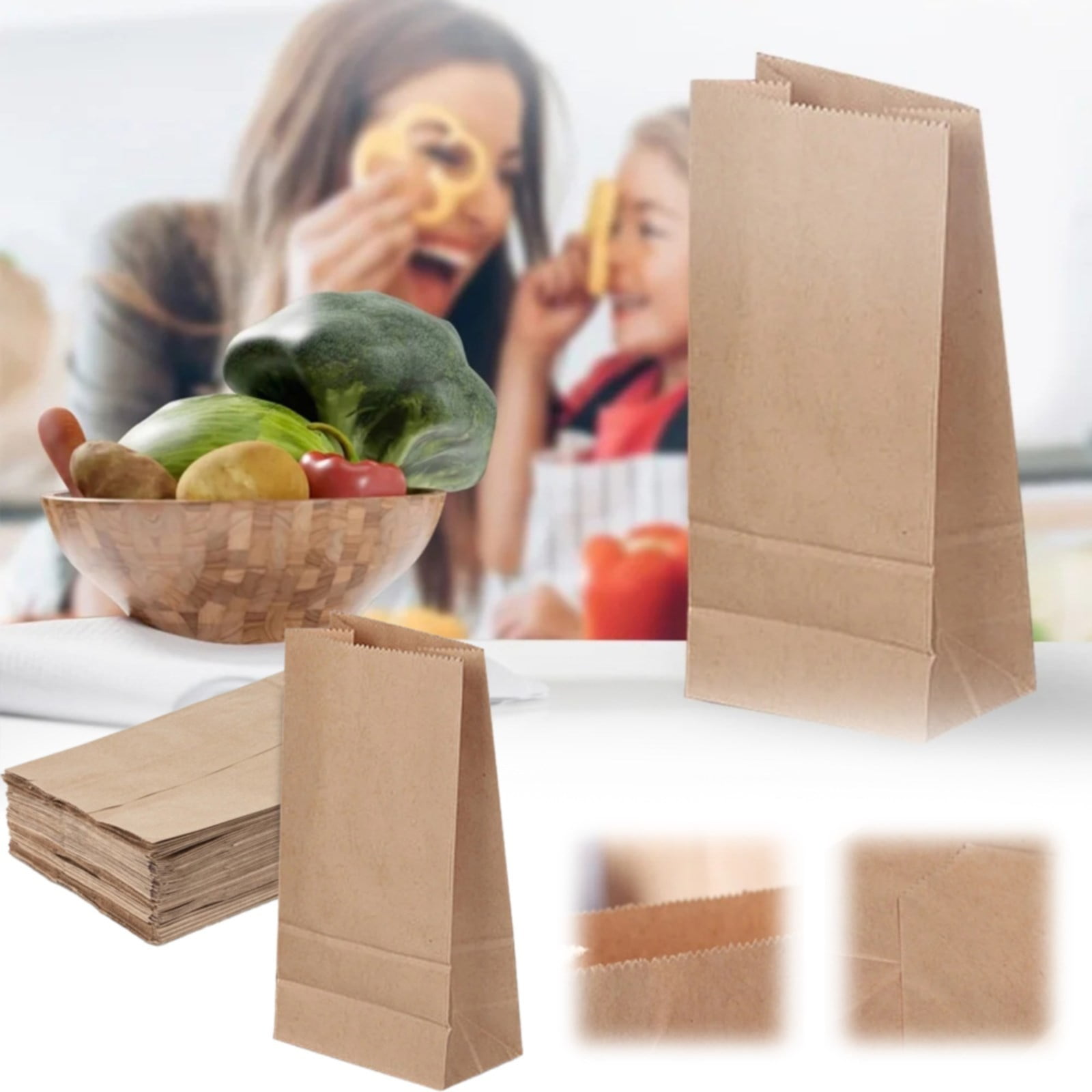 50 Pack Brown Paper Lunch Bags, Extra Small Kraft Bags for Lunch Weddings Parties and Grocery Storage, Khaki, 3.54 x 2.16 x 7.08 inches