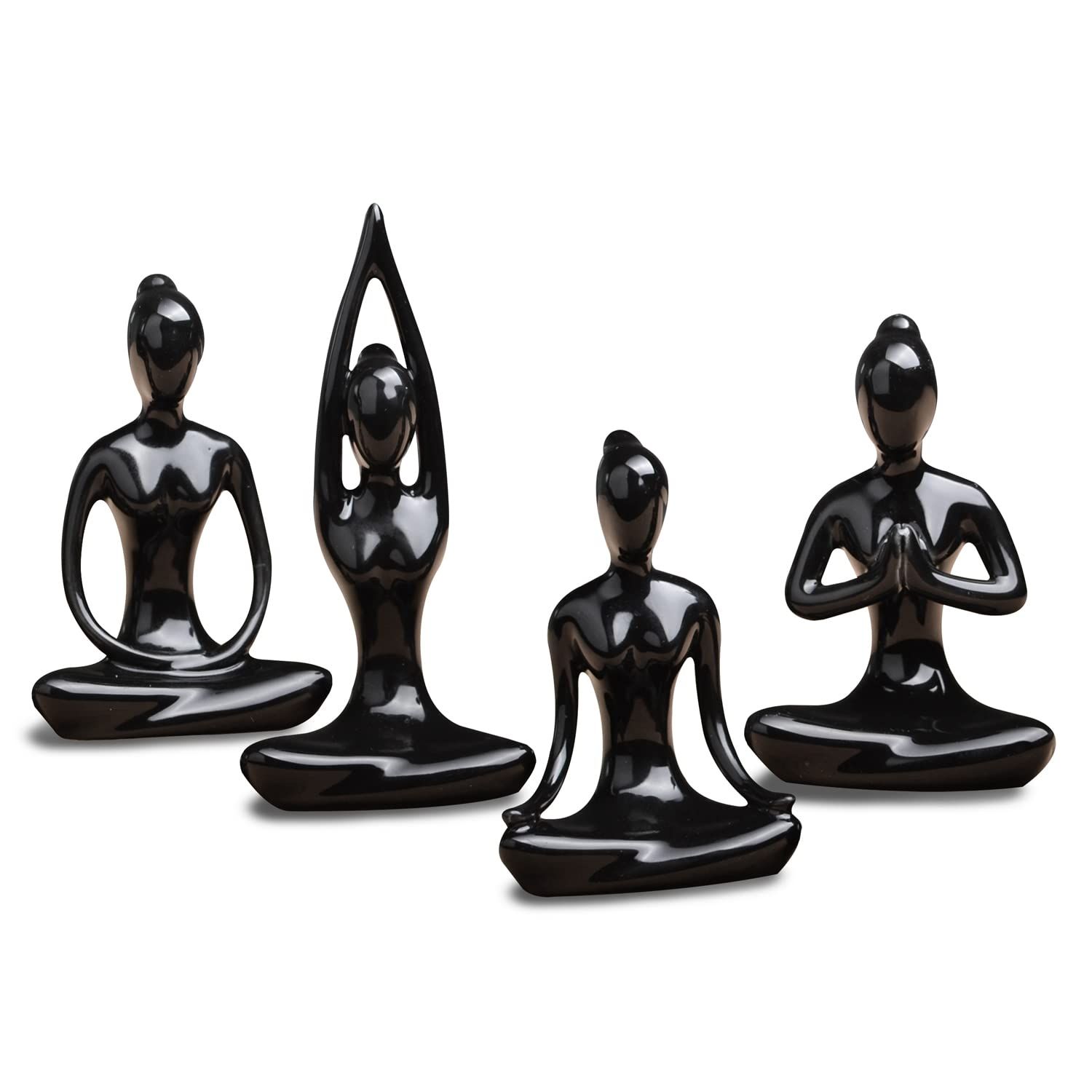 Lot of 4 Meditation Yoga Pose Statue Figurine Ceramic Yoga Figure Set Decor - Black which are beautiful and make a great home decor
