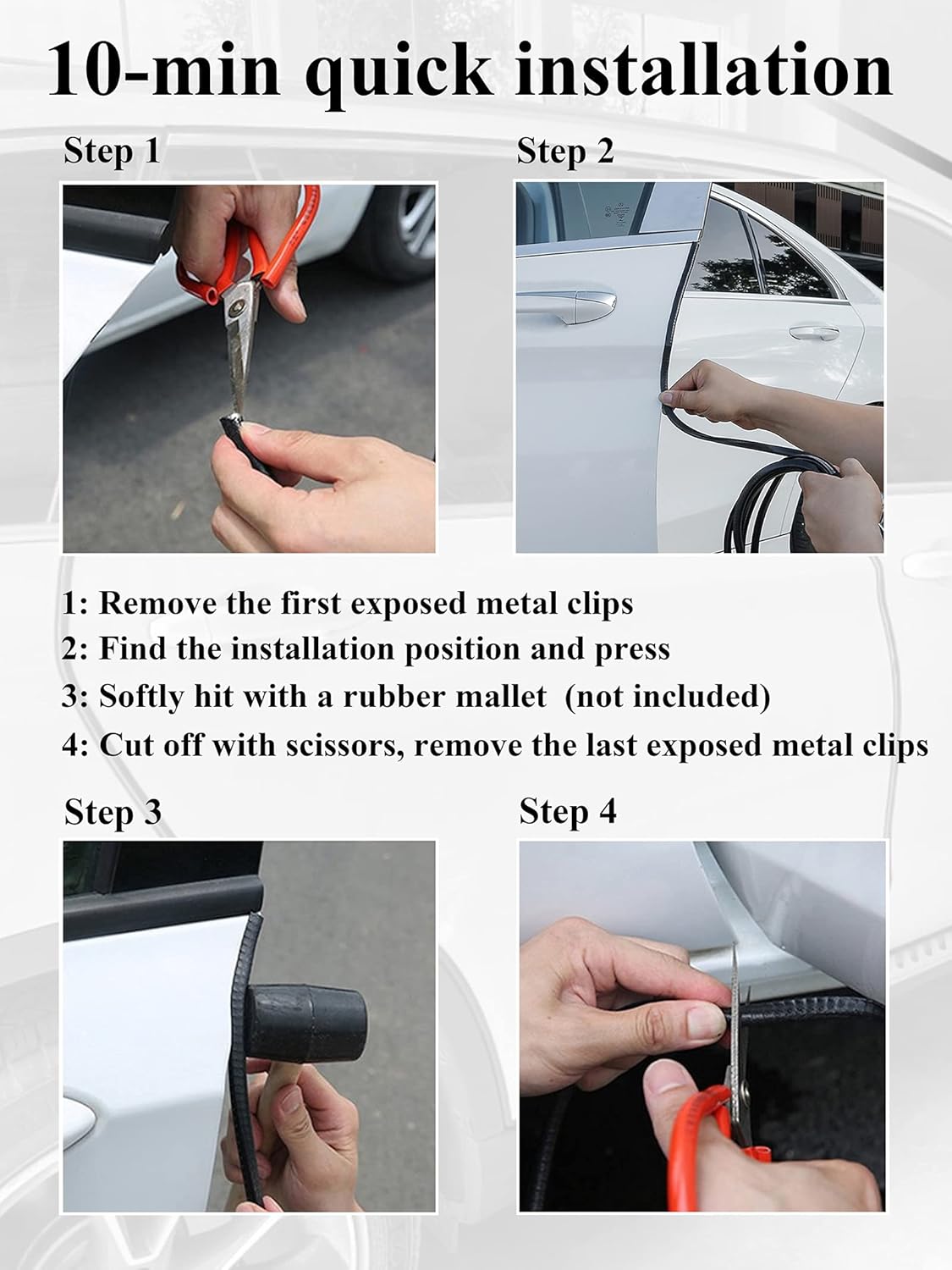 32Ft(10M) Door Edge Guard Black Car Guards Protector for Cars Rubber Auto Trim U Shape Build in Metal Sheet No Need Adhesive Easy to Cut Most — image 4