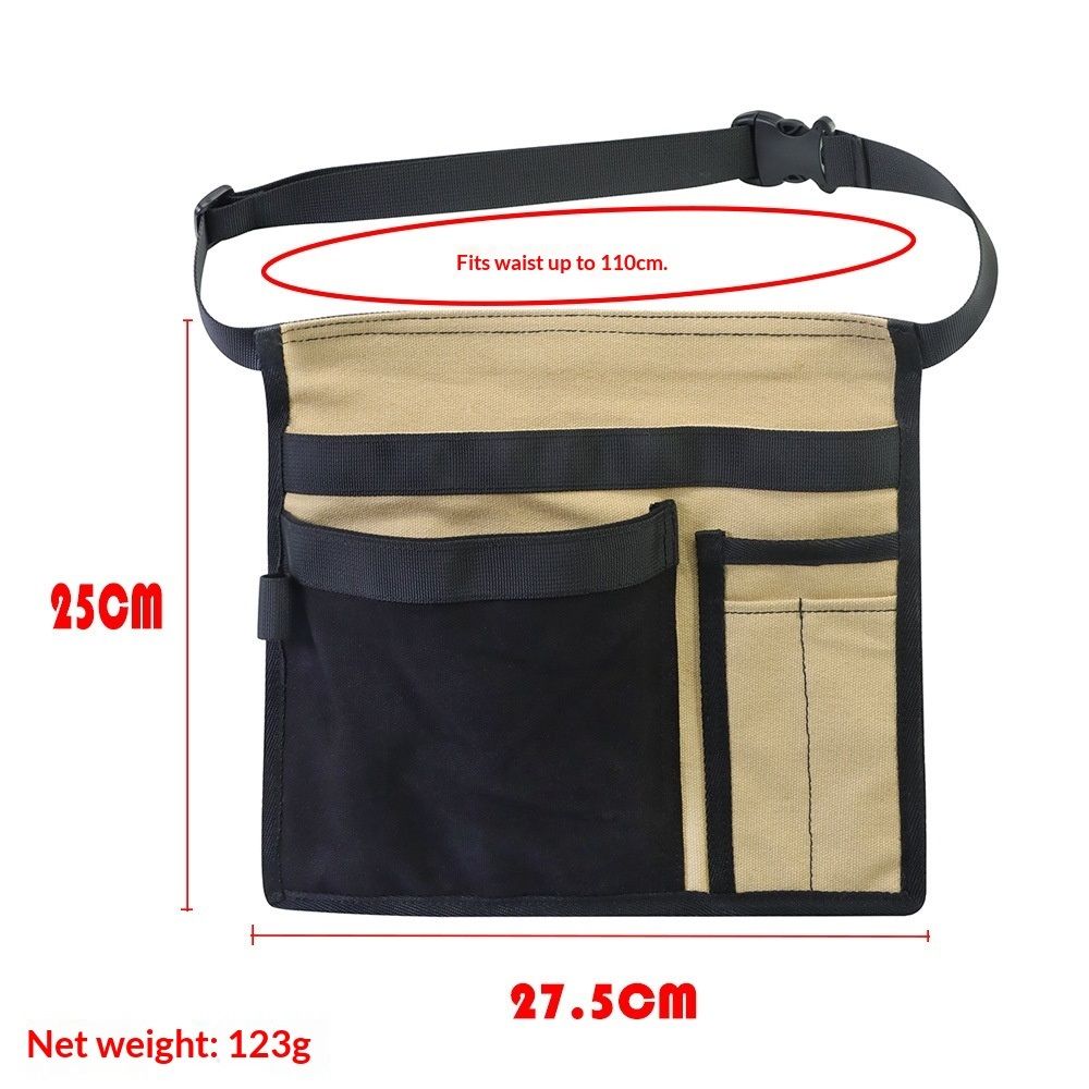 5-Pocket Single Side Tool Belt Pouch/Work Apron, Durable Oxford cloth Construction, Adjustable Belt(Khaki gray) — image 3