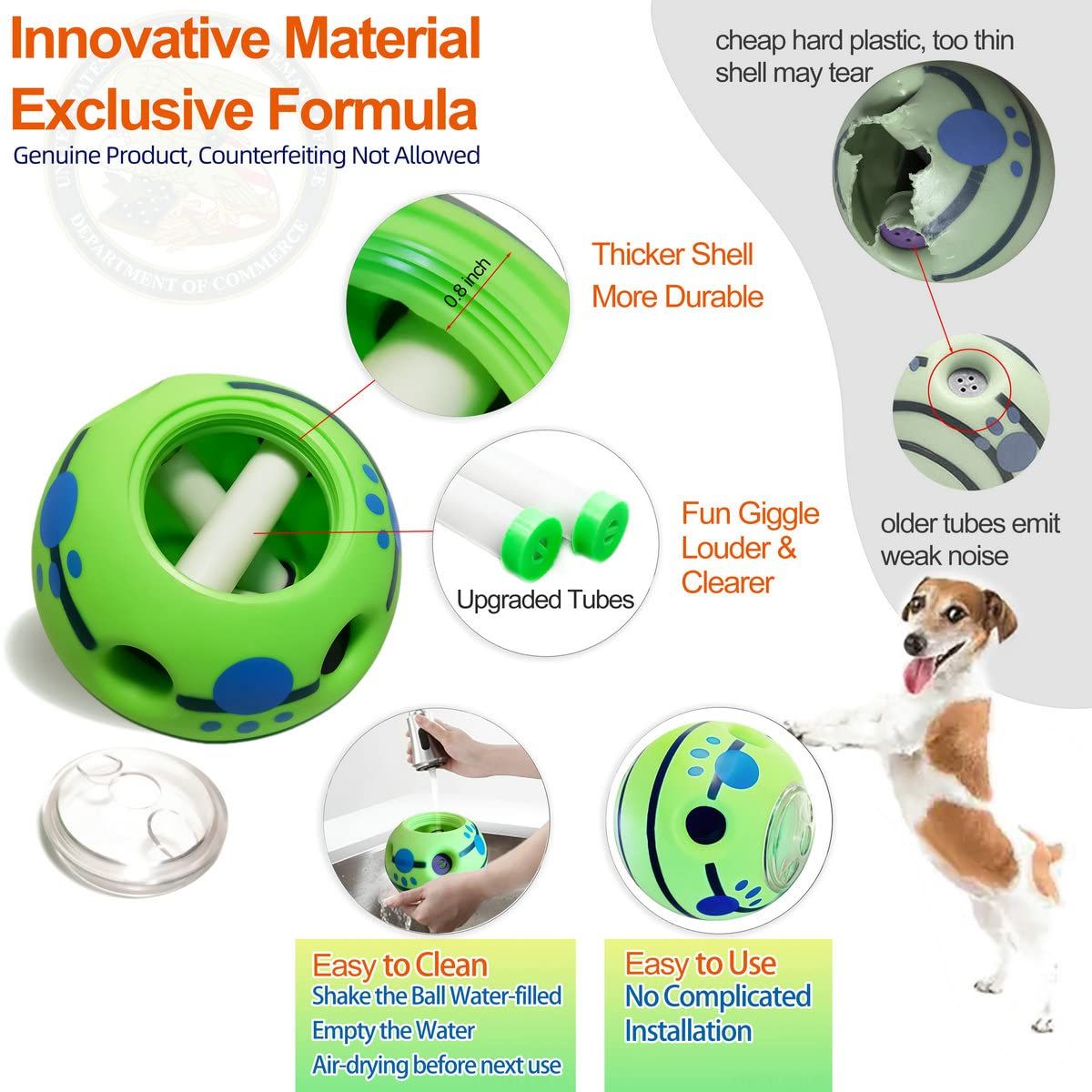 Wobble Giggle Dog Ball for Puppy Small Dogs, Wiggle Squeaky Toy, Puppy Chew Indestructible Ball for Small Breed (Small, 4.2") — image 4
