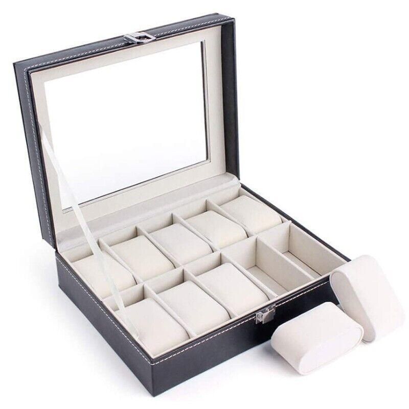 Leather Watch Jewelry Display Storage Holder Case 10 Grids Box Organizer โ image 2