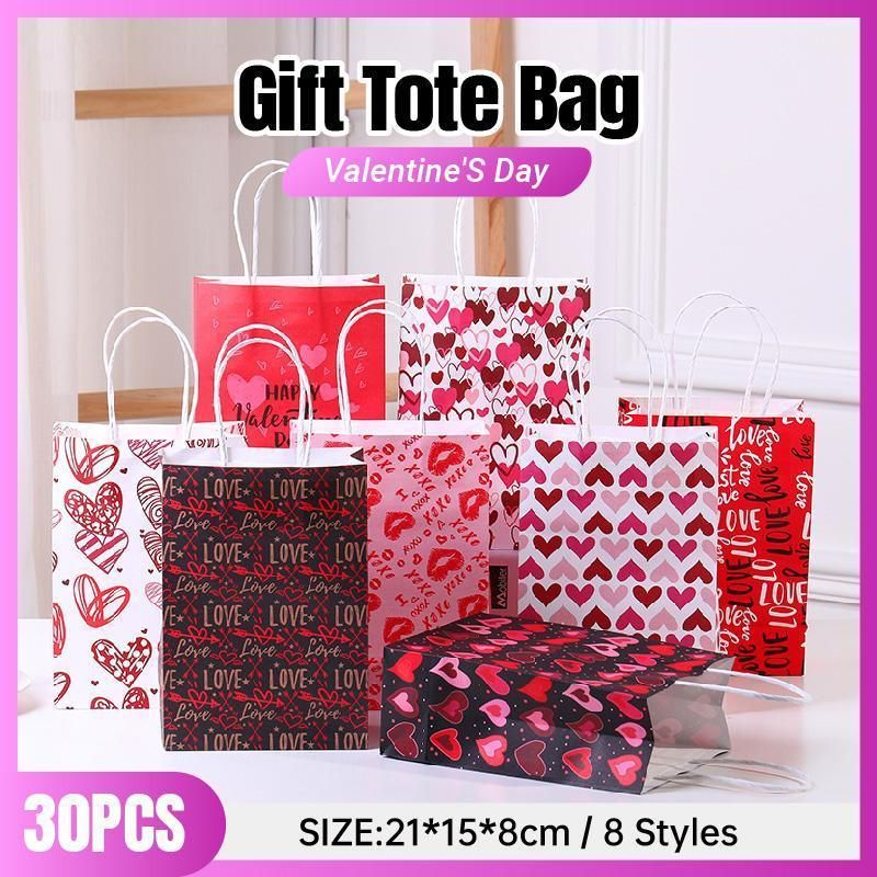 30x Valentines Day Love-Themed Tote Bag Elegant Kraft Paper Handbag Lightweight - Y171 โ image 2