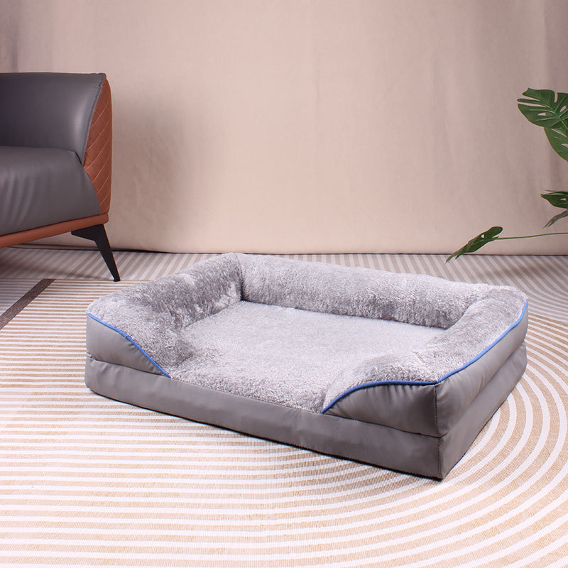 Grey Waterproof Egg-Crate Foam Therapeutic Pet Sofa Bed and Fleece Lounge (XL Size 110 × 82 × 17 CM) - Low Entry, High Bolster Support & Zipper Removable Cover