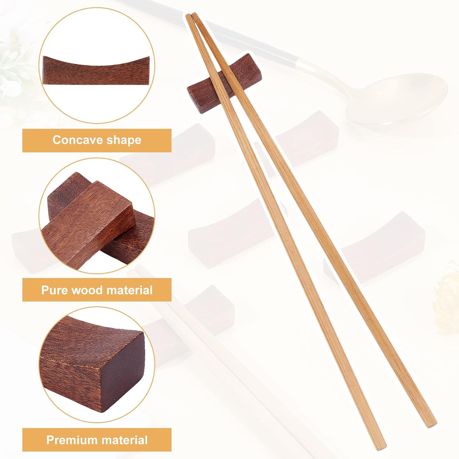 Set of 8 Wooden Chopsticks Rest(Coconut Brown) Handcrafted Wood Chopsticks Stand Dinner Spoon Stand Concave Shape — image 3