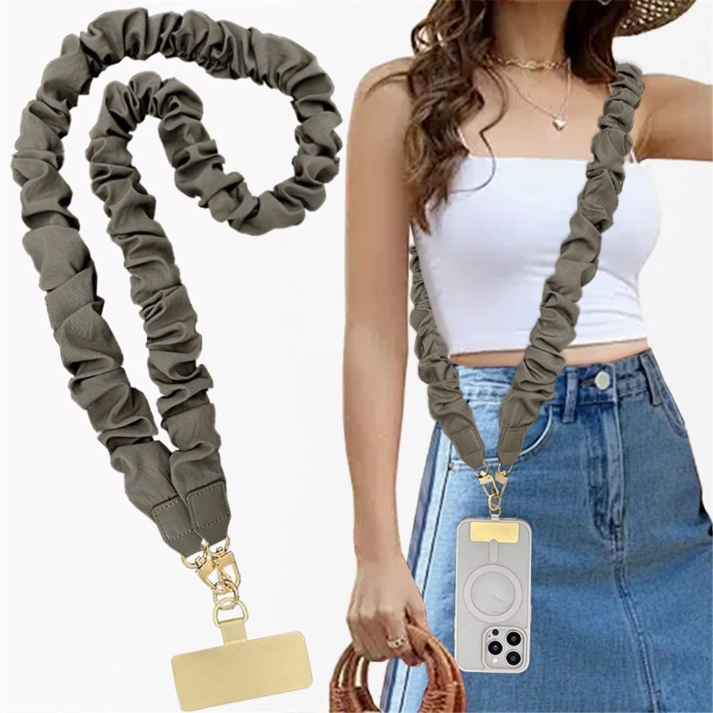 Neck Lanyard For Women - Scrunchie Cute Lanyard for Keys, Id Card Holder, Wallet - Aesthetic Long Lanyard(Stone gray long style) — image 2