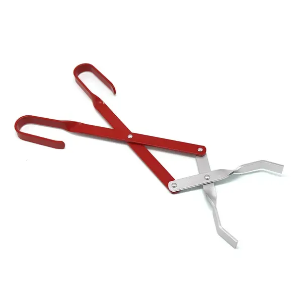 BBQ Charcoal Tongs with Long Aluminium Handle for Home Kitchens, Outdoor Grilling, Campfires and Fireplace Use, Red — image 3