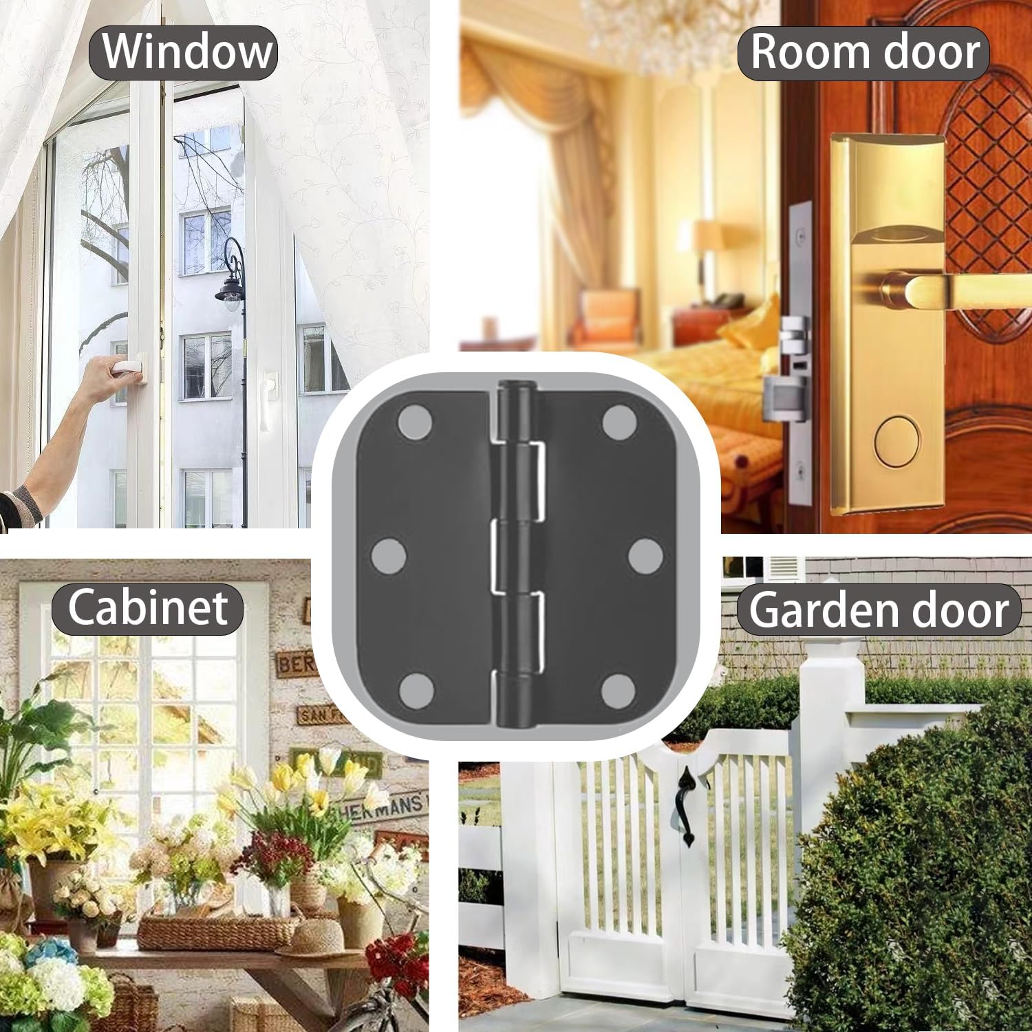 20 Pack Matte Black Door Hinges 3x3 Inch Standard Bedroom Door Hinge,Black Hinges for Interior Doors Rounded 5/8" Radius Corners Iron Hinge Door Round Hinge — image 5