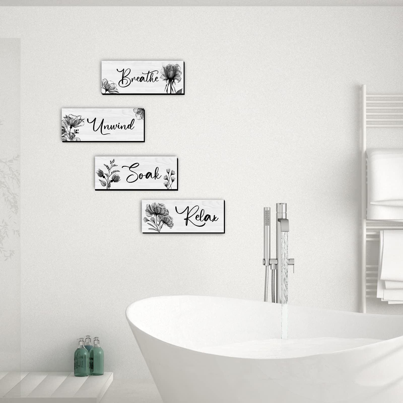4 Pieces Bathroom Wall Art Rustic Farmhouse Decor Sign Relax Soak Unwind Breathe Wood Hanging SignBathroom Laundry Decor — image 5