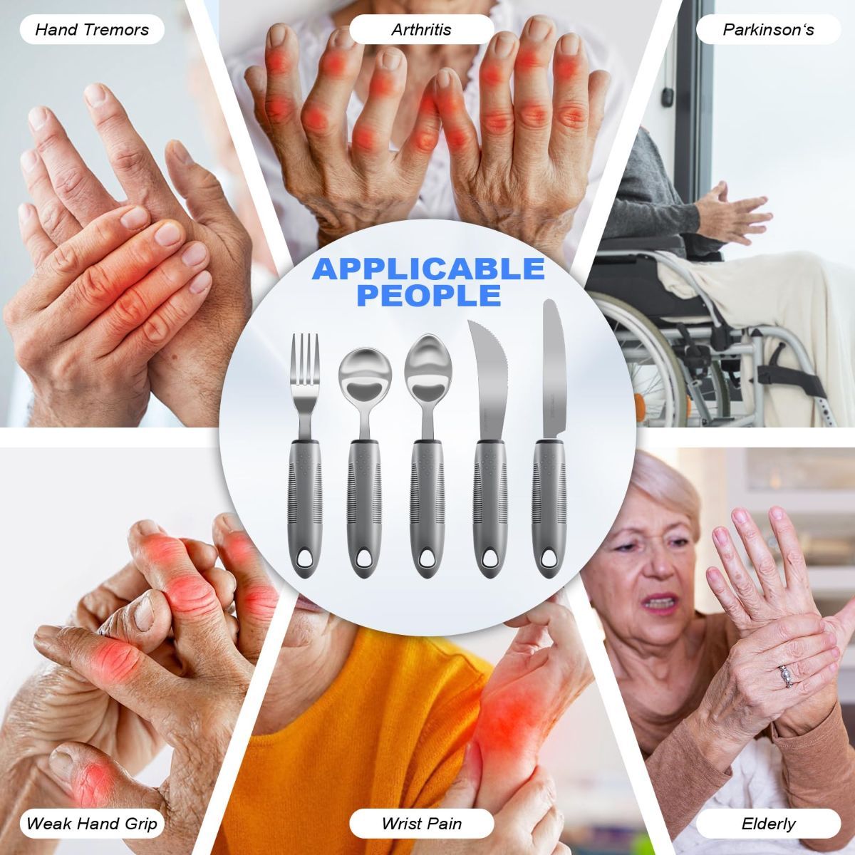 Adaptive Utensils, Weighted Utensils for Hand Tremors, Utensils for Parkinsons Patients,Elderly,Arthritis,Weak Hand Grip,Tremors & Handicapped. Stainless Steel โ image 4