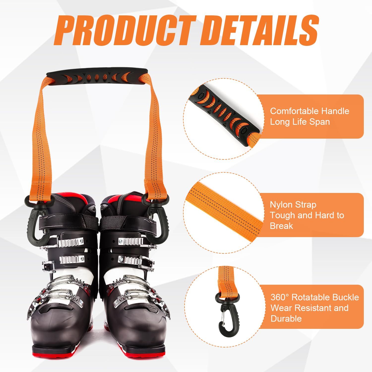 4 pcs Ski and Boot Carrier Straps, 20.07x1 Inch Portable Ski Carrier Straps with Anti-Skid Pad and Double-Ended Buckles, Winter โ image 3