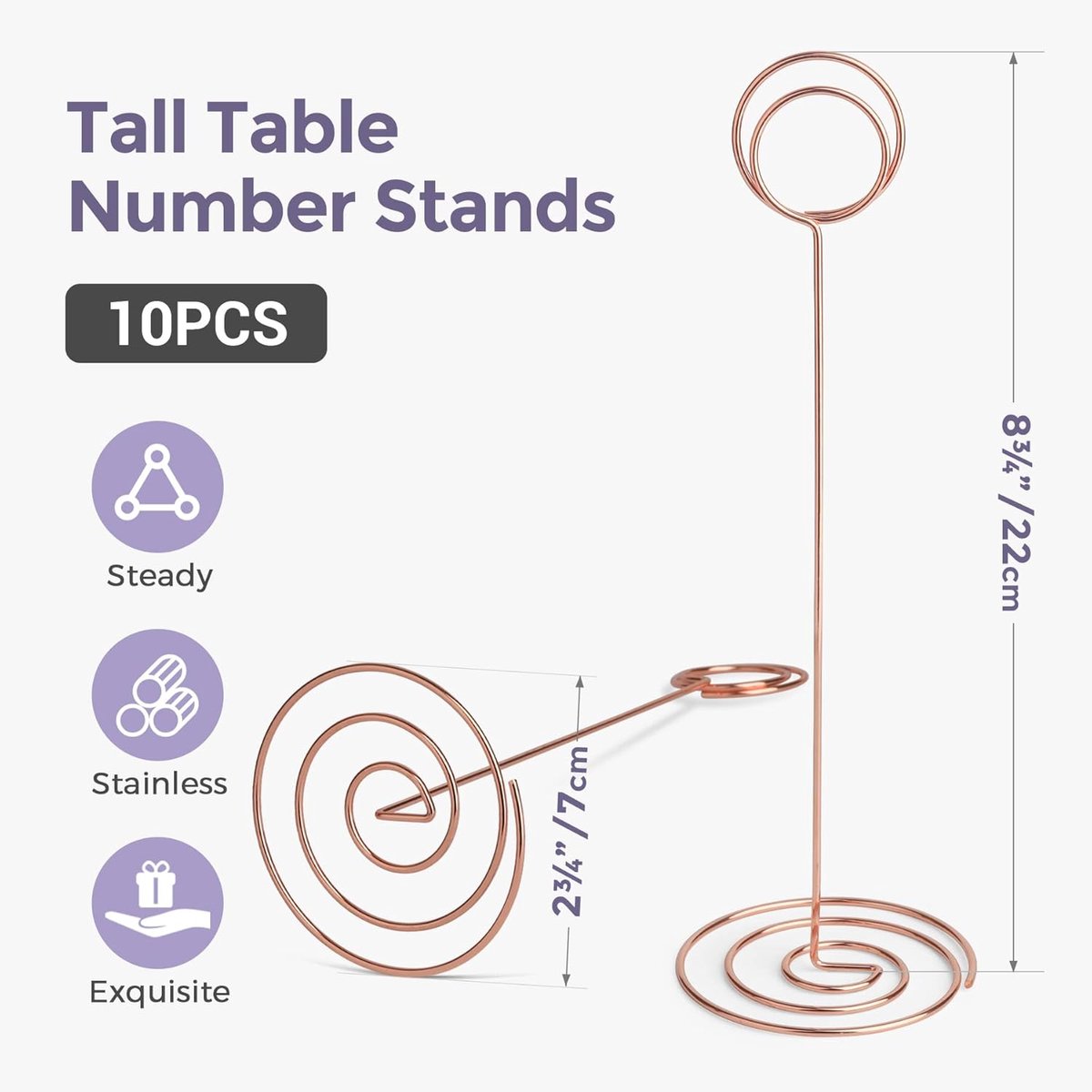 Table number holders 10-piece – 8.75 inch, rose gold, for parties/restaurants — image 2