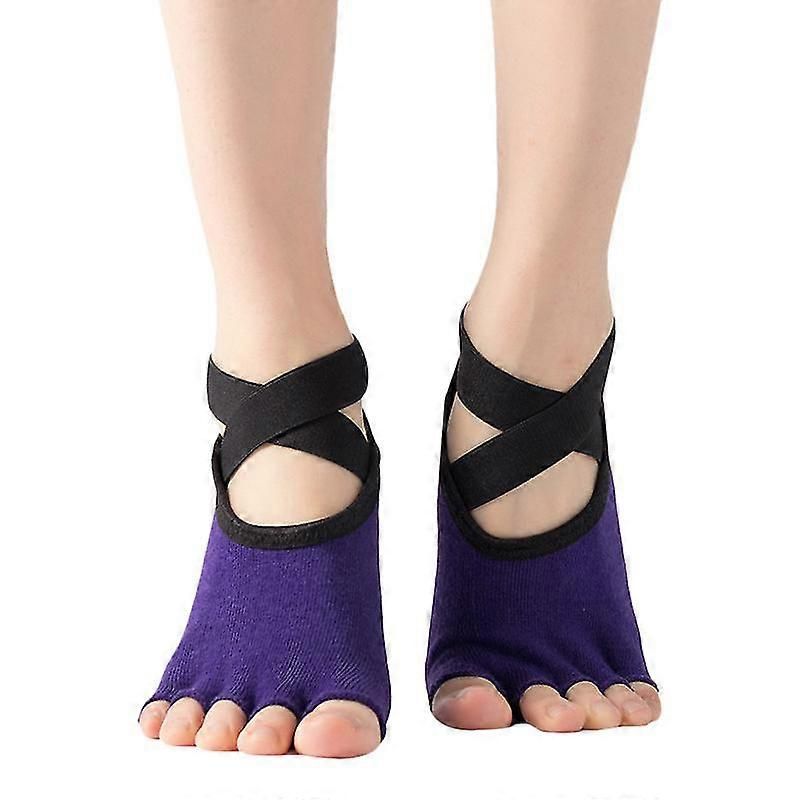 Women's Five Toe Yoga Socks Open Toe Non Slip Grip Socks Pilates Ballet Dance Fitness Exercise Socks Dark Purple โ image 2