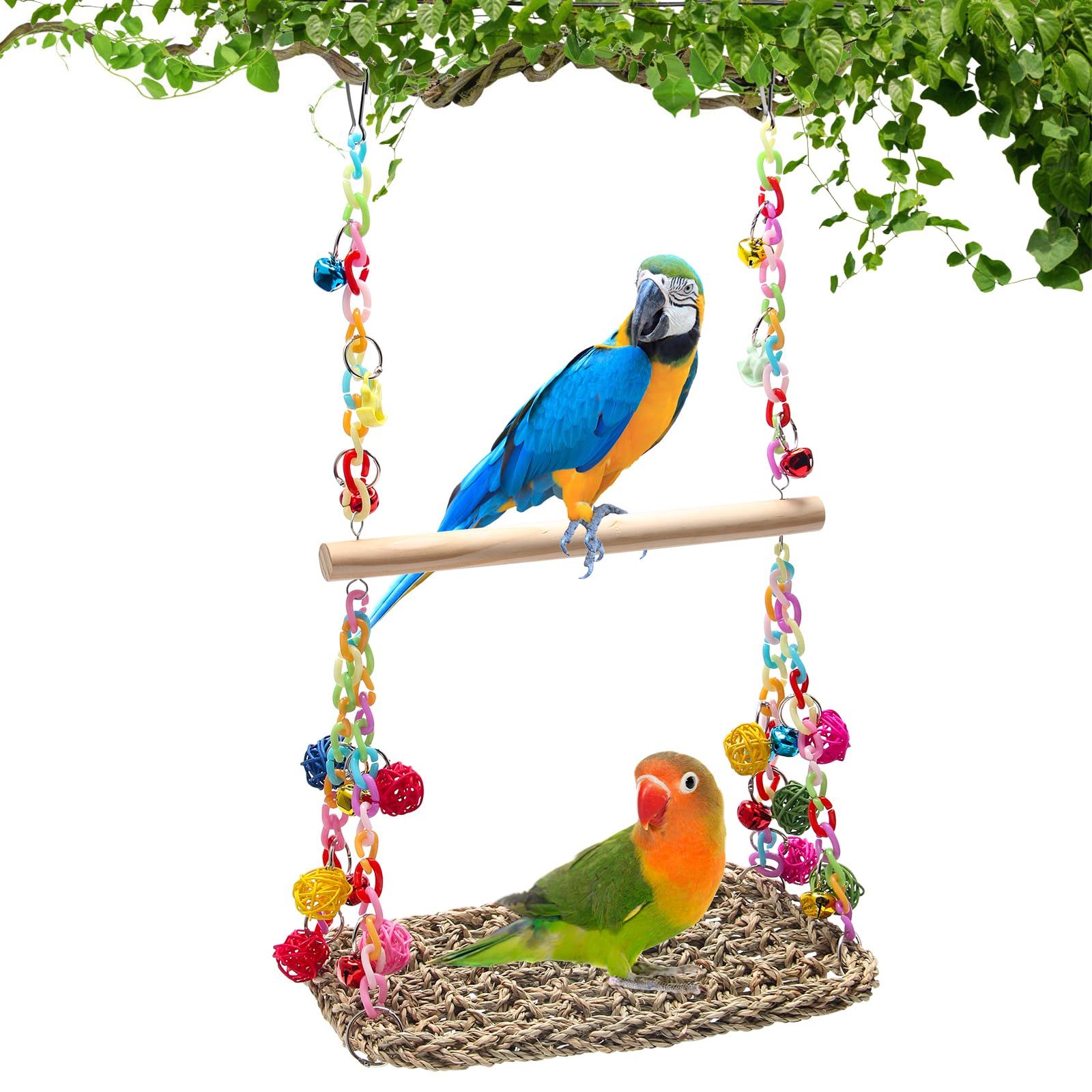 Bird Swing Toy Cool Running Bird Hanger Hanging Swing Nest Vine Mesh Weaving Bird Swing Toy Colorful Bell