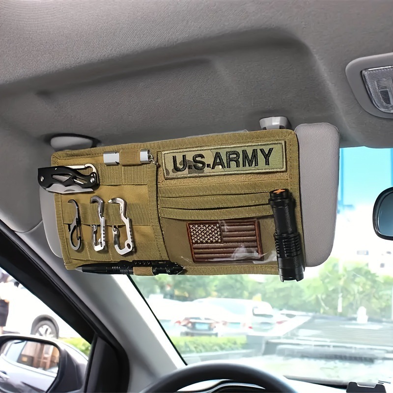 2 Pcs Khaki Car Sun Visor Organizer – Multi-Purpose Tactical Storage Bag for Tools, Cards & Gear — image 3