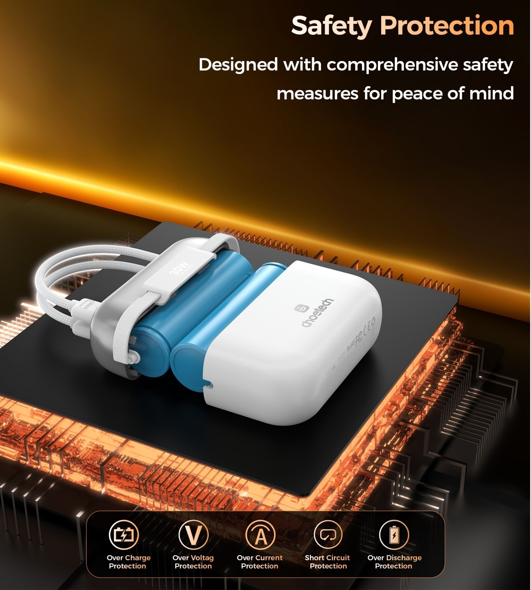 CHOETECH B812-SL WH Mini Bag Digital CCC Certified 10000mAh 30W Fast Charging Power Bank Gold with USB-C + 8-pin iPhone Cables โ image 3