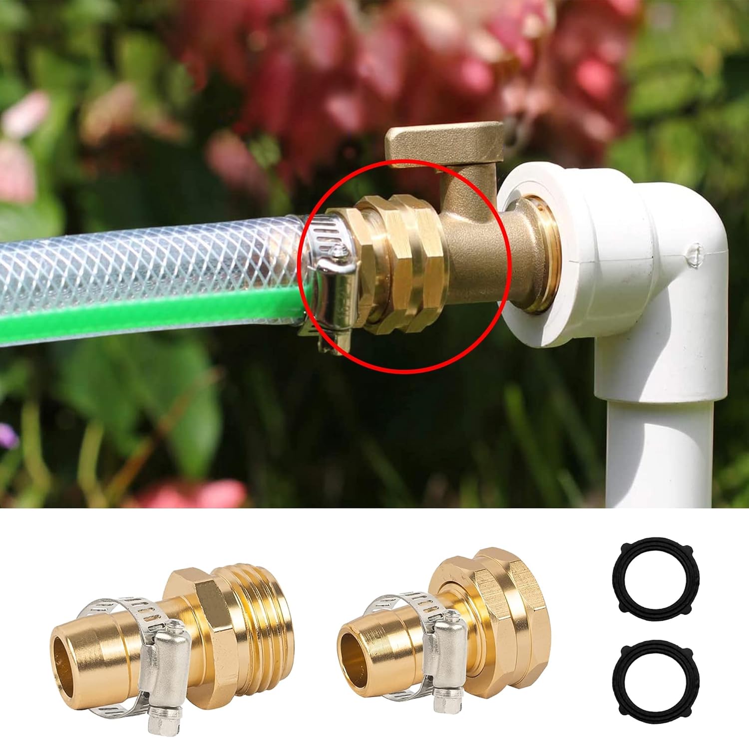 Garden Hose Repair Connector with Clamps + Adjustable Twist Hose Nozzle โ image 4