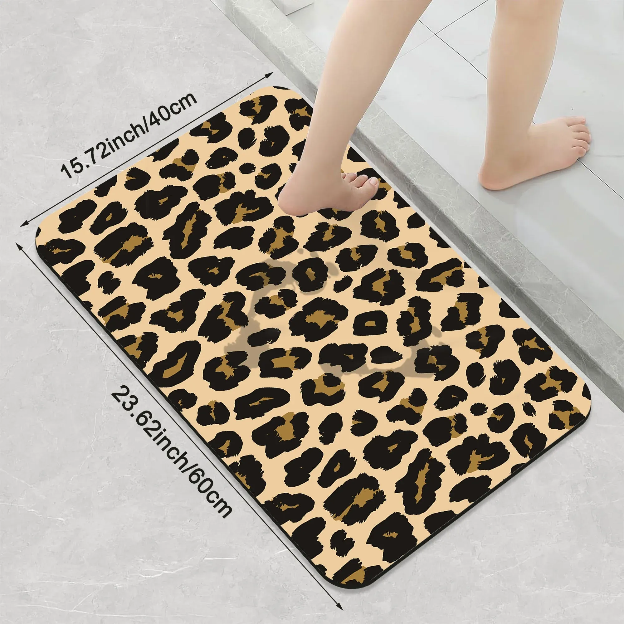 1 Piece Leopard Print Bathroom Rug, Non-Slip Quick Dry Bath Mat for Tub, Shower, Floor and Indoor Outdoor Home Use — image 3