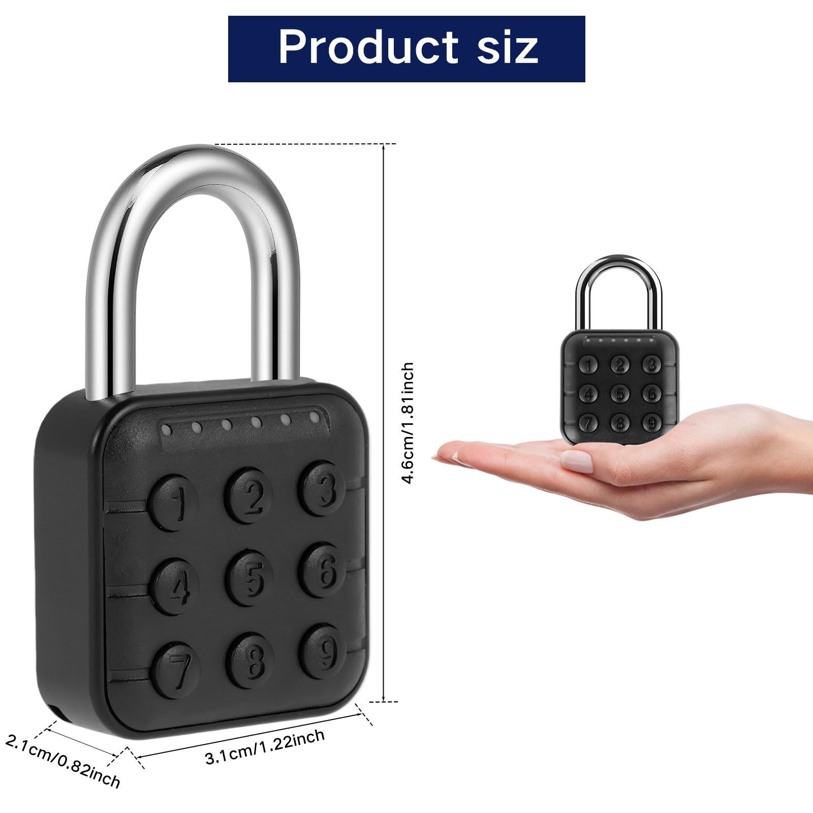 Combination Lock, 6 Digit Password Locker Lock Aluminum Alloy Code Digital Padlock, Button Safe Padlock Security Padlock(Black) โ image 3