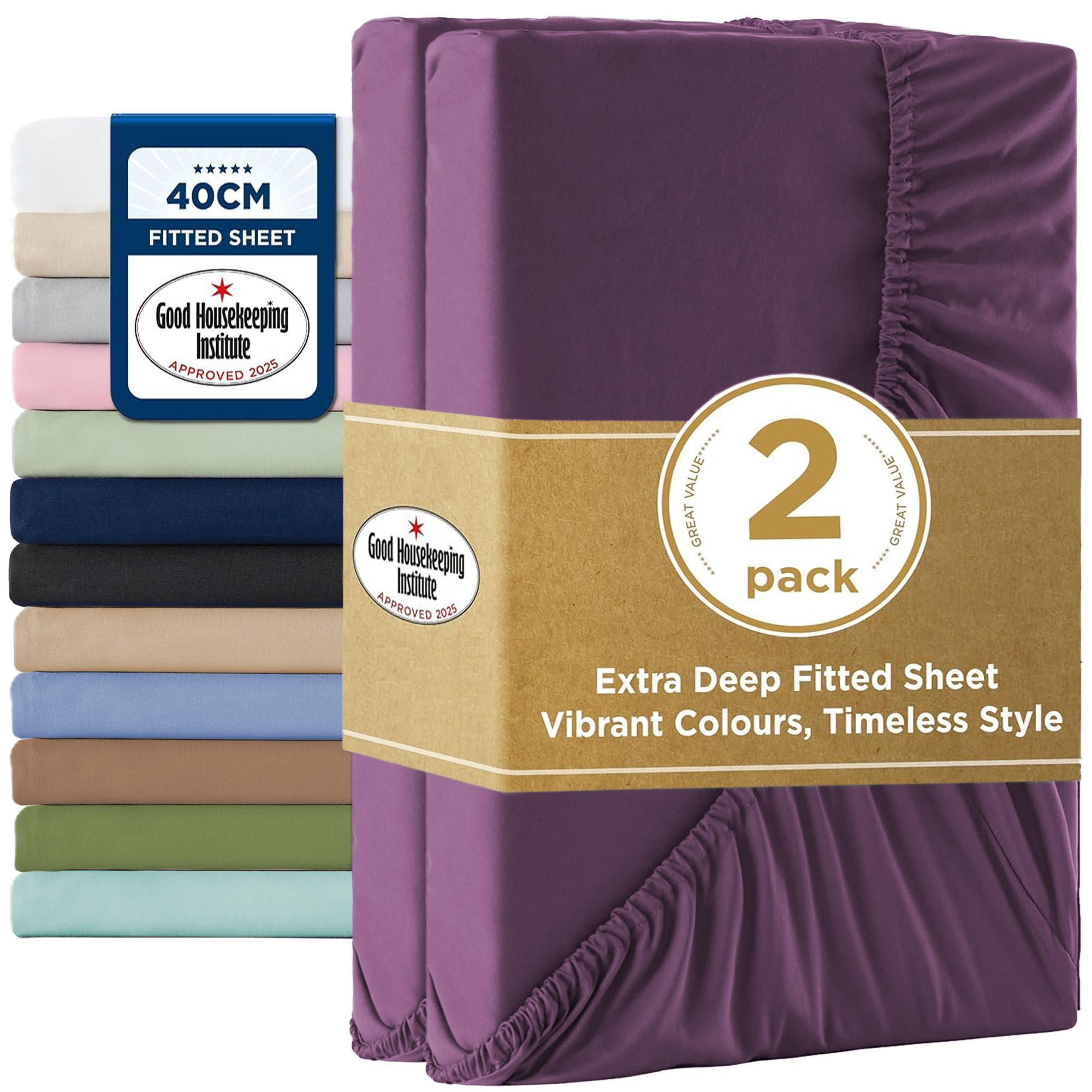 2000TC Hotel Quality Fitted Sheets - 2 Piece Fitted Sheets -Breathable Bedding - Wrinkle, Fade, Stain Resistant- 16inch/40cm Deep Pocket Fitted Bed