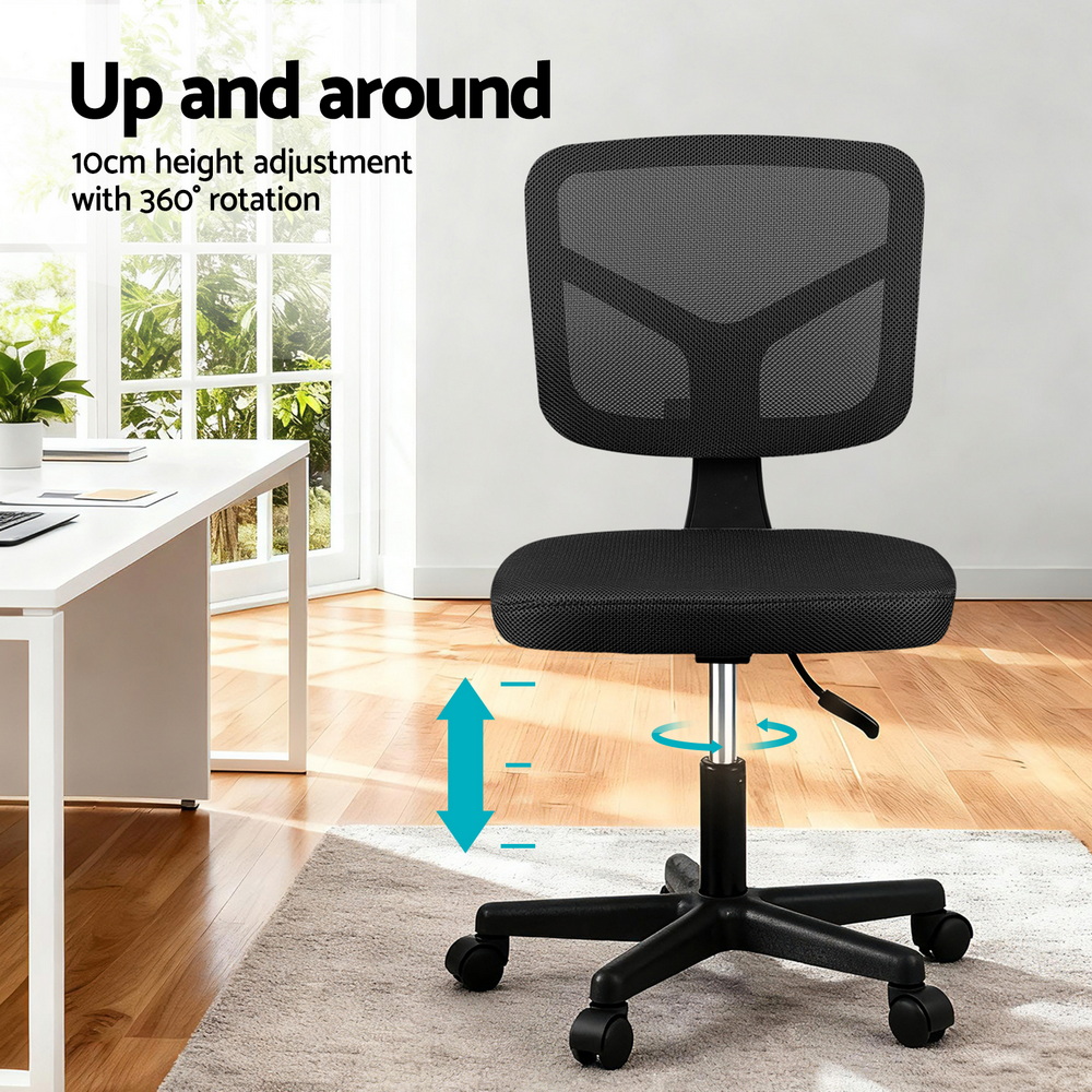 Artiss Armless Office Chair with Wheels, Ergonomic 360° Swivel Home Office Desk Chair, Height Adjustable Computer Task Chair with Fabric Back and Seat for — image 4