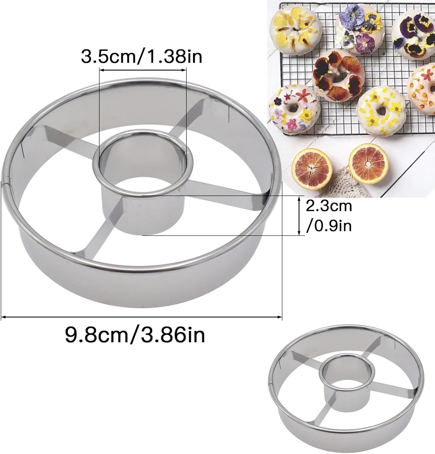 2 Pack 3.86 Inch Stainless Steel Donut Molds Professional Baking Tools for Perfect Donuts Bagels Cookies and More — image 2