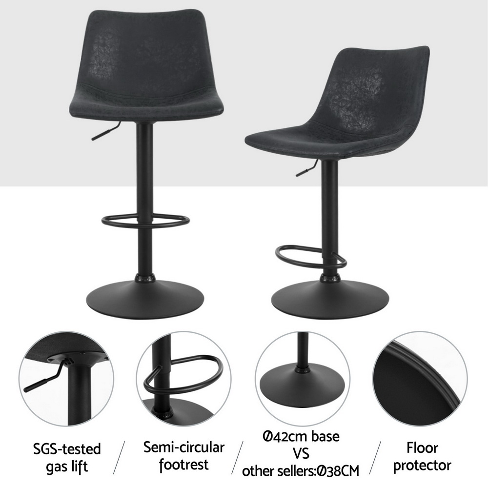 Artiss 4x Bar Stools Vintage Leather Swivel Gas Lift Black — image 4